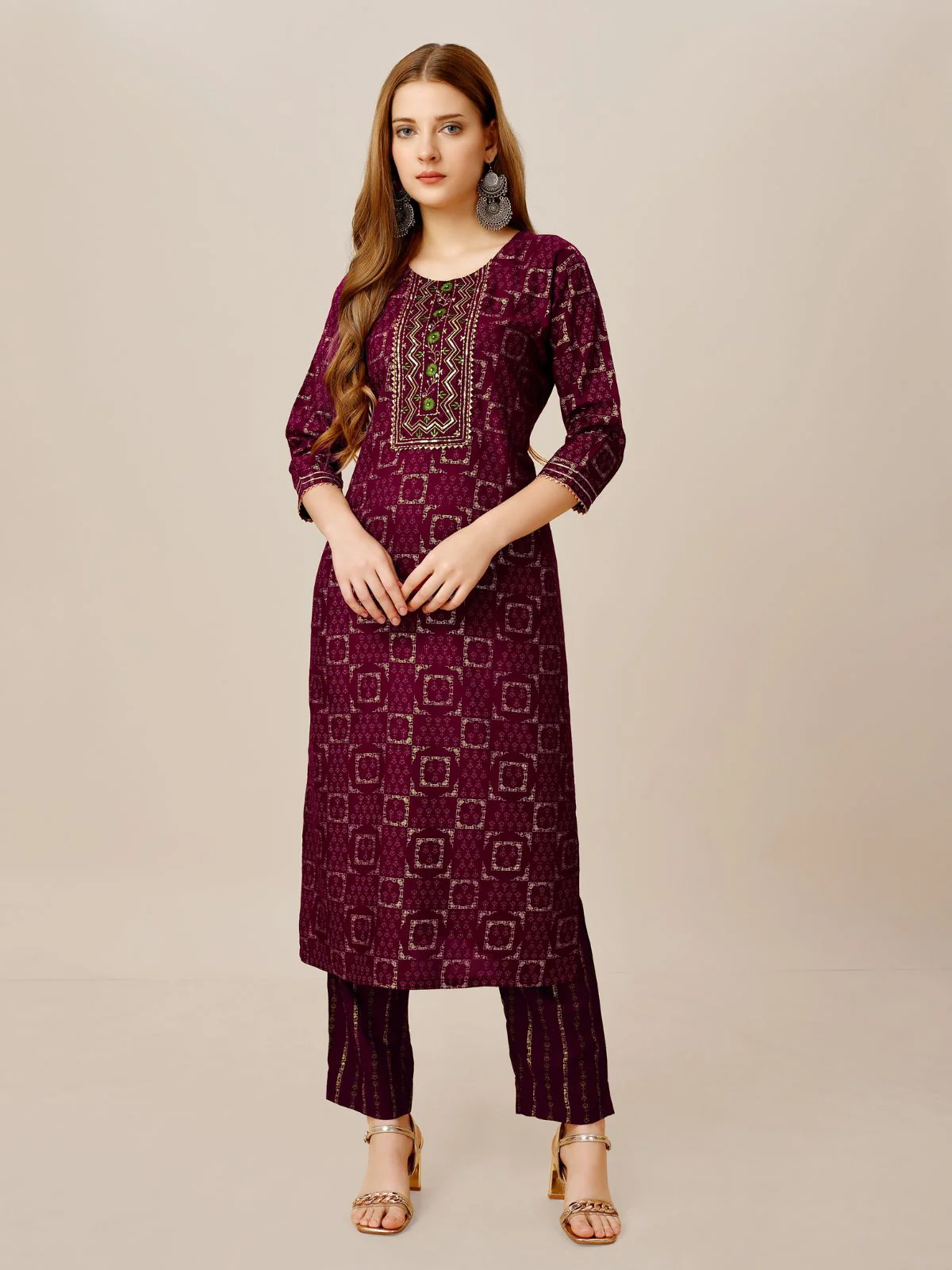 Odette Purple Embroidered Rayon Stitched Kurta Set For Women - Image 2