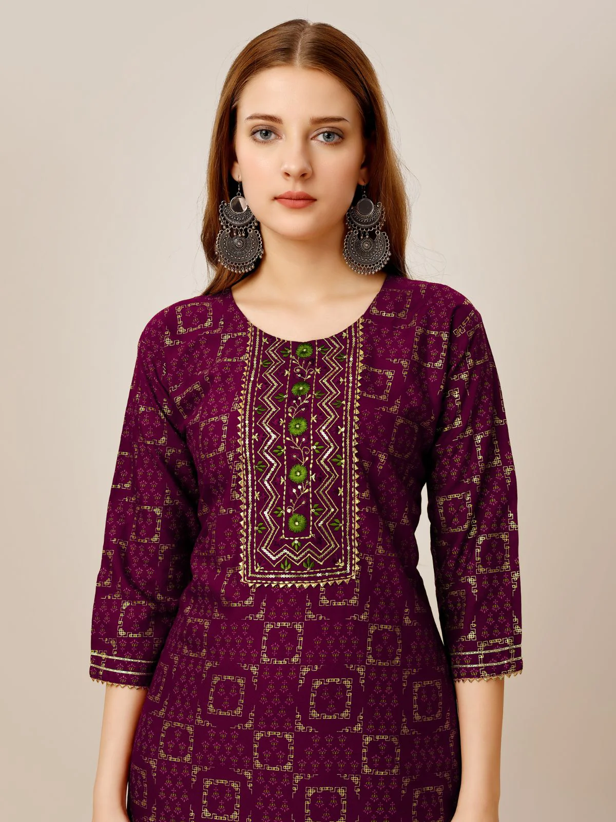 Odette Purple Embroidered Rayon Stitched Kurta Set For Women - Image 4