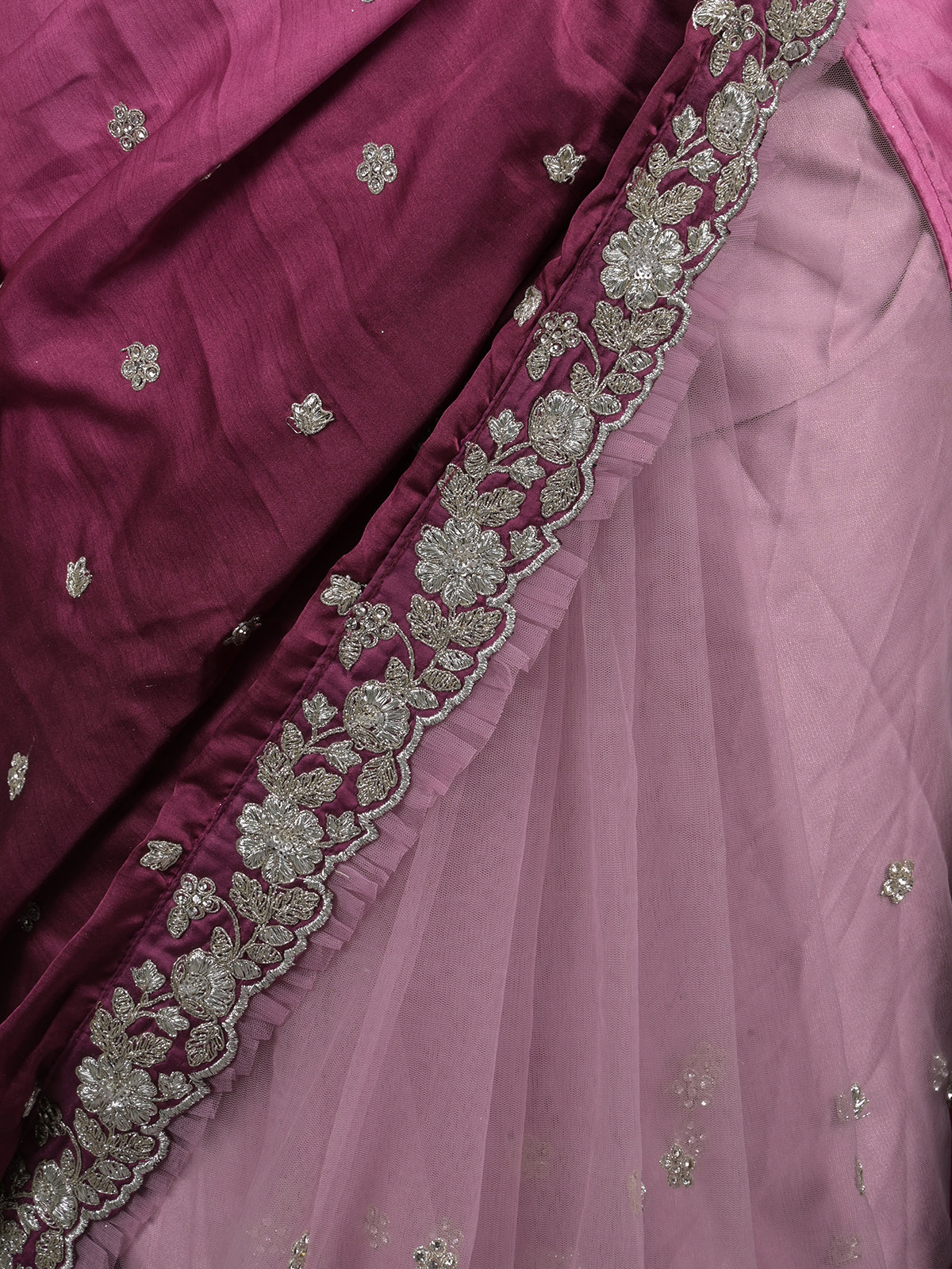 Odette Purple Embroidered Satin Saree with Unstitched Blouse for Women - Image 5