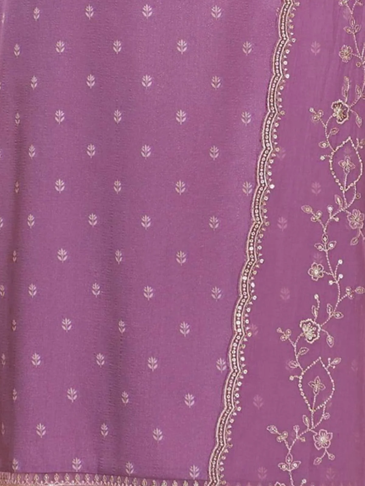Odette Purple Embroidered Silk Blend Semi-Stitched Kurta Set  For Women - Image 3