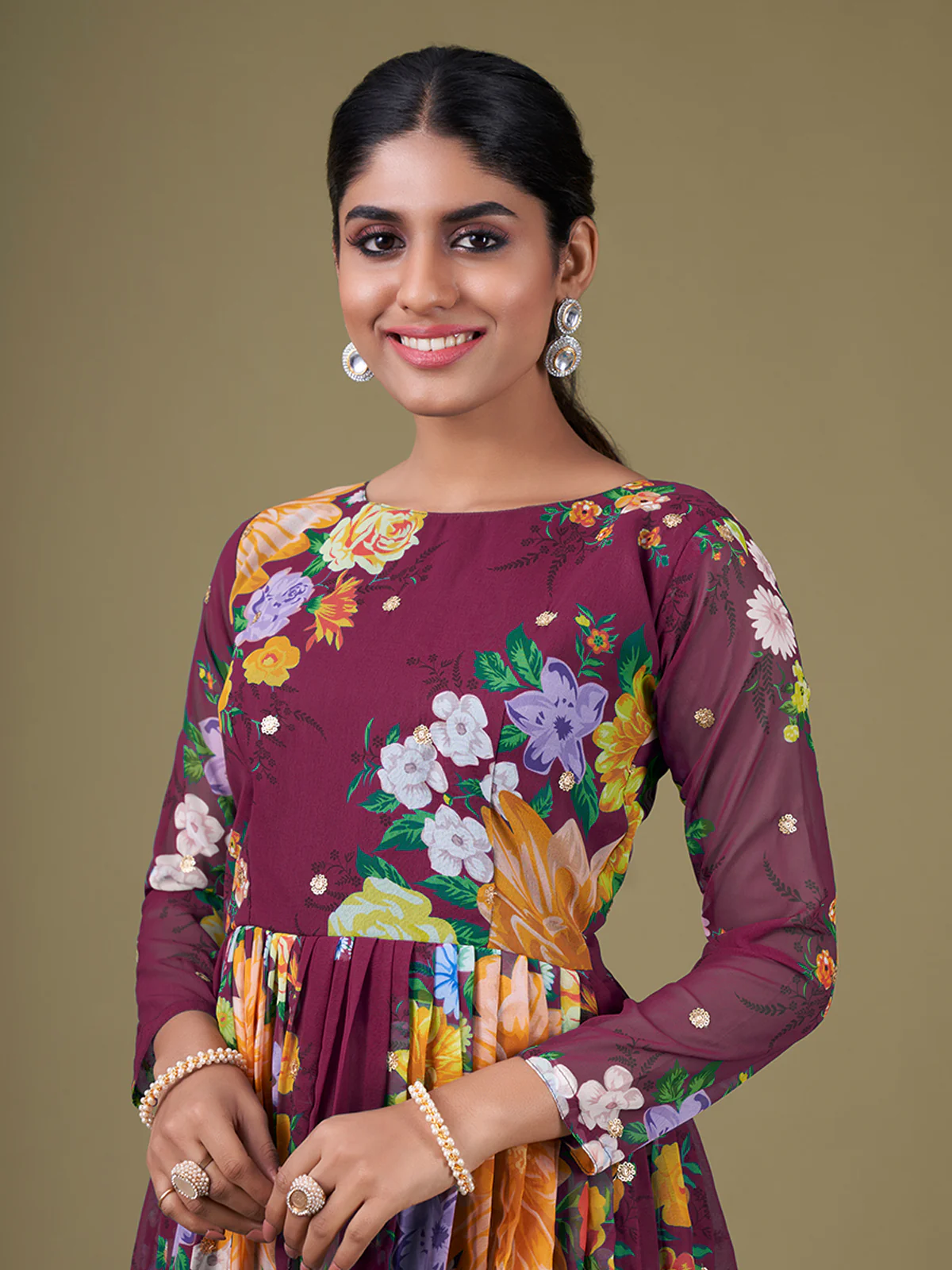 Odette Purple Faux Georgette Printed Semi Stitched Anarkali Kurta Set For Women - Image 5
