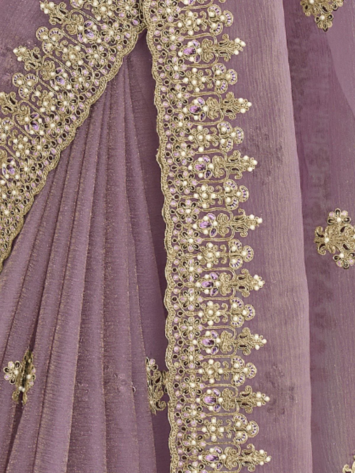 Odette Purple Georgette Crush Embellished Elegant Saree For Women - Image 4