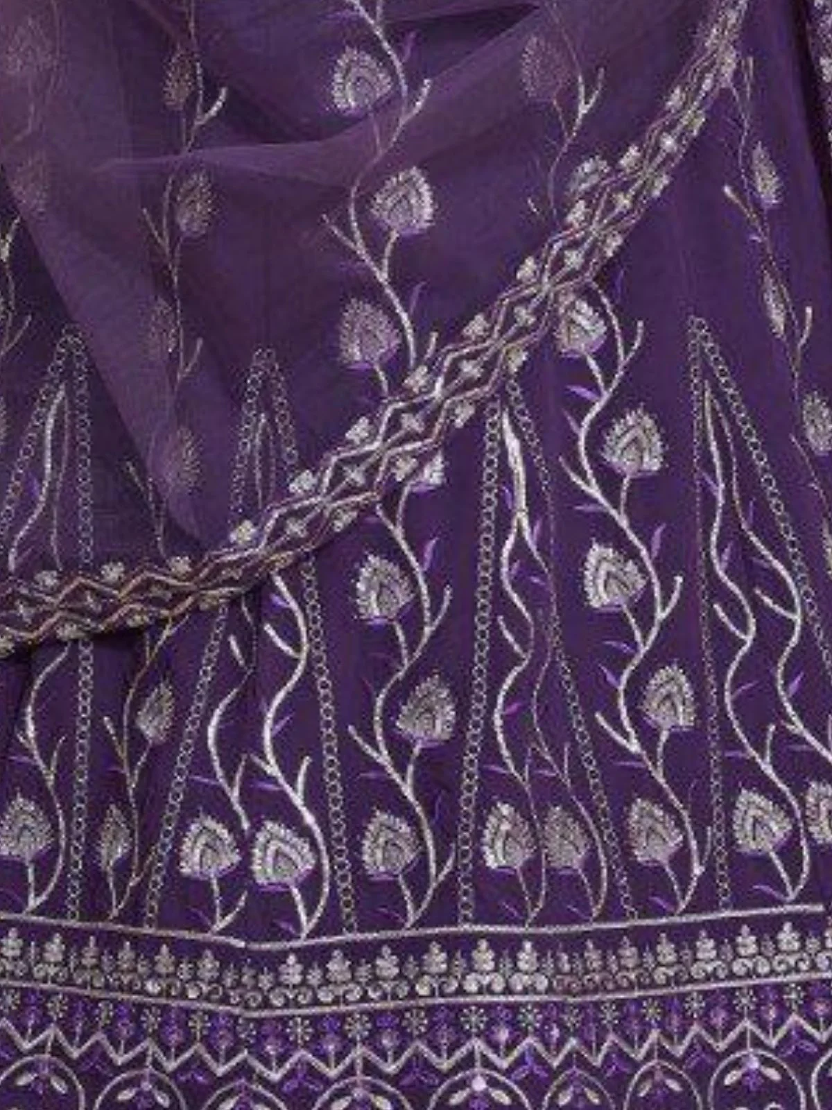 Odette Purple Georgette Embellished Semi Stitched Lehenga For Women - Image 4
