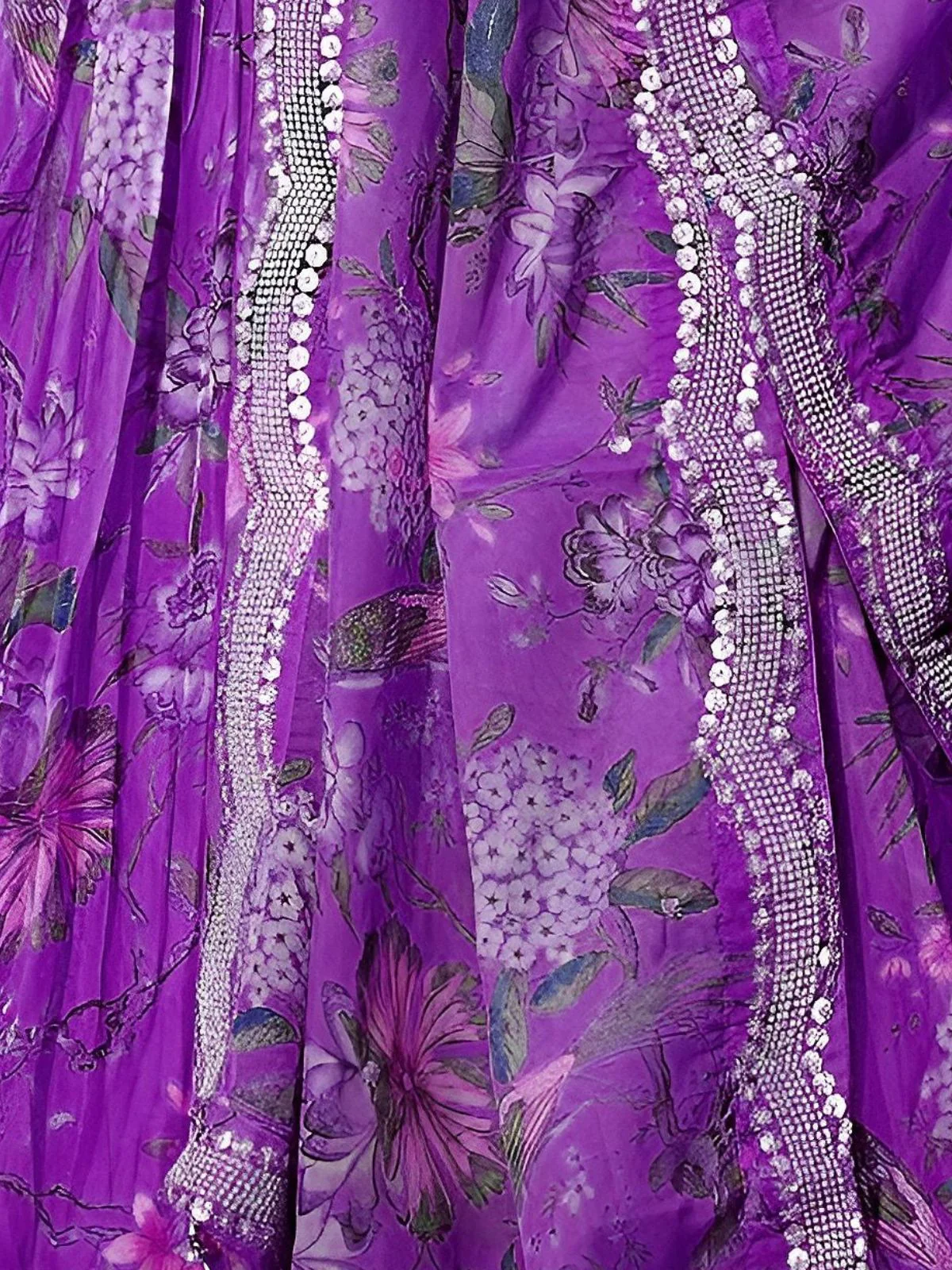 Odette Purple Georgette Embellished Semi-Stitched Lehenga For Women - Image 4