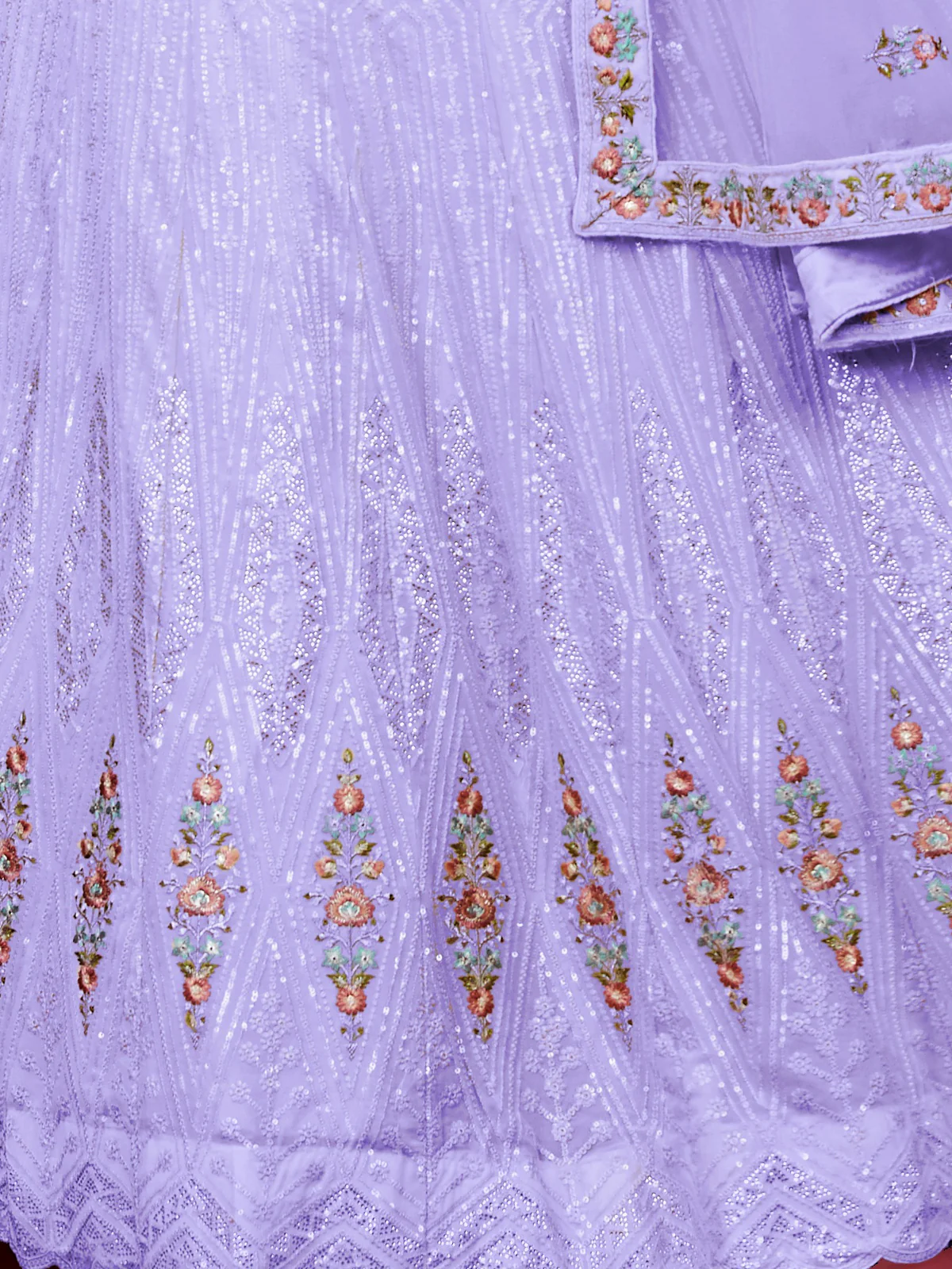 Odette Purple Georgette Embellished Semi Stitched Lehenga With Unstitched Blouse for Women - Image 4