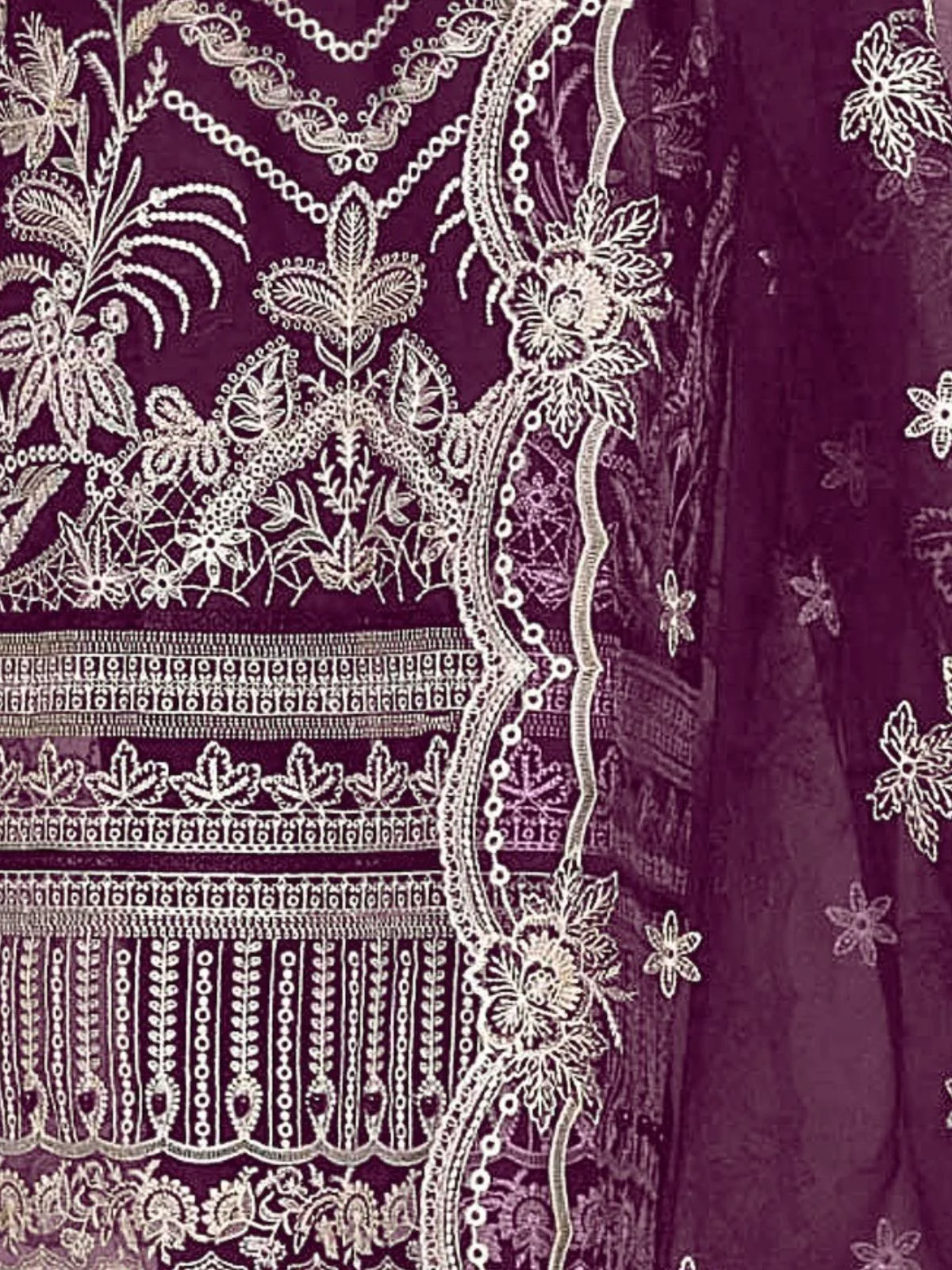 Odette Purple Georgette Embroidered & Cutwork Semi-Sitched Kurta Set For Women - Image 3