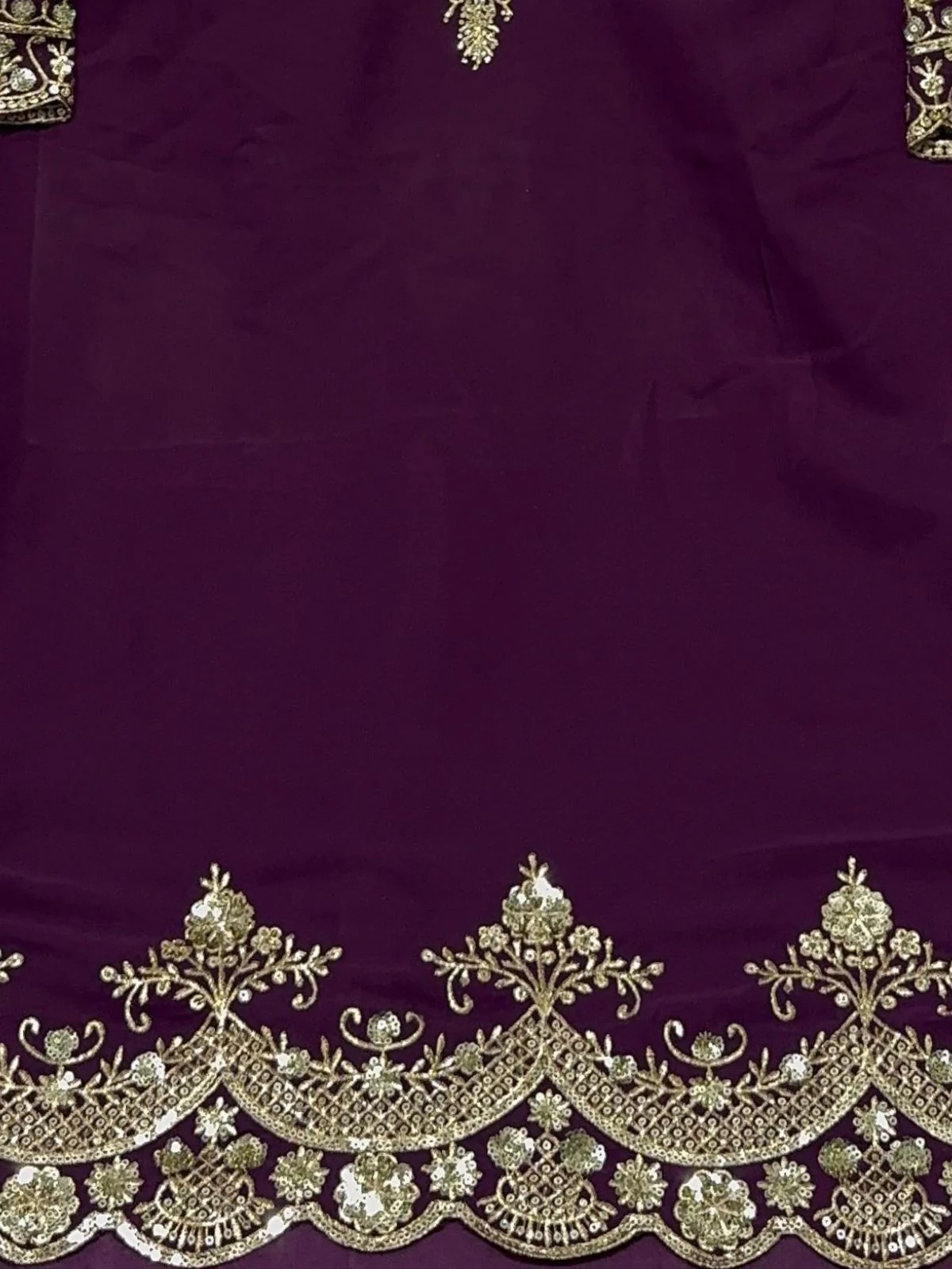Odette Purple Georgette Embroidered & Cutwork Semi-Sitched Kurta Set For Women - Image 3