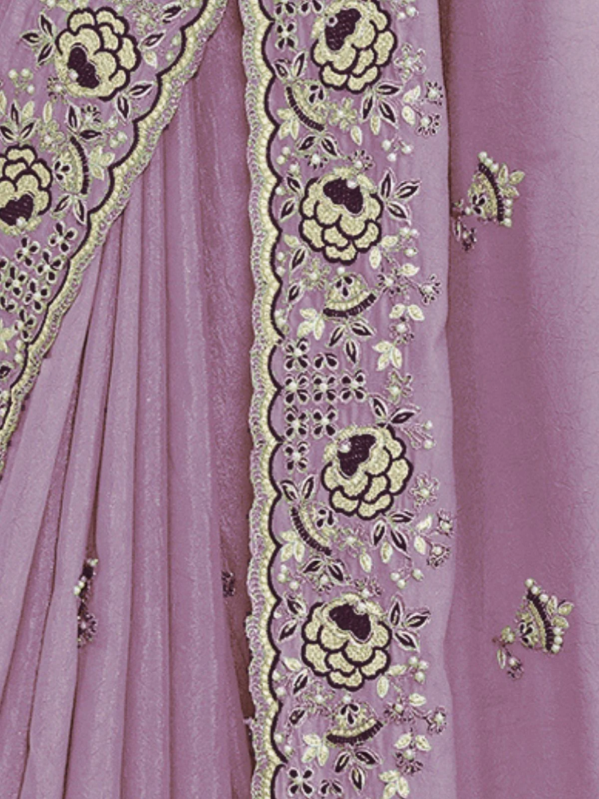 Odette Purple Georgette Embroidered Elegant Saree For Women - Image 4