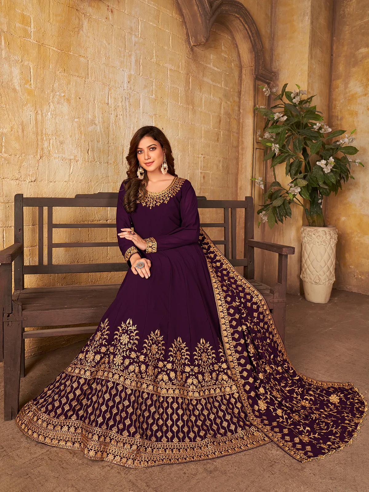Odette Purple Georgette Embroidered Semi stitched Kurta Set For Women - Image 2