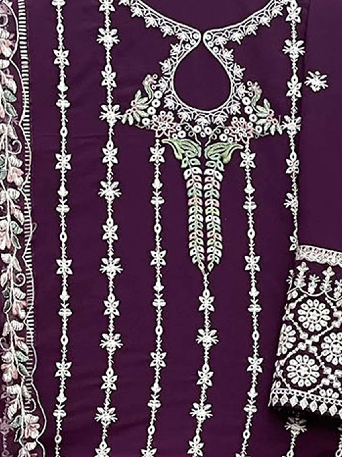 Odette Purple Georgette Embroidered Semi Stitched Kurta Set For Women - Image 3