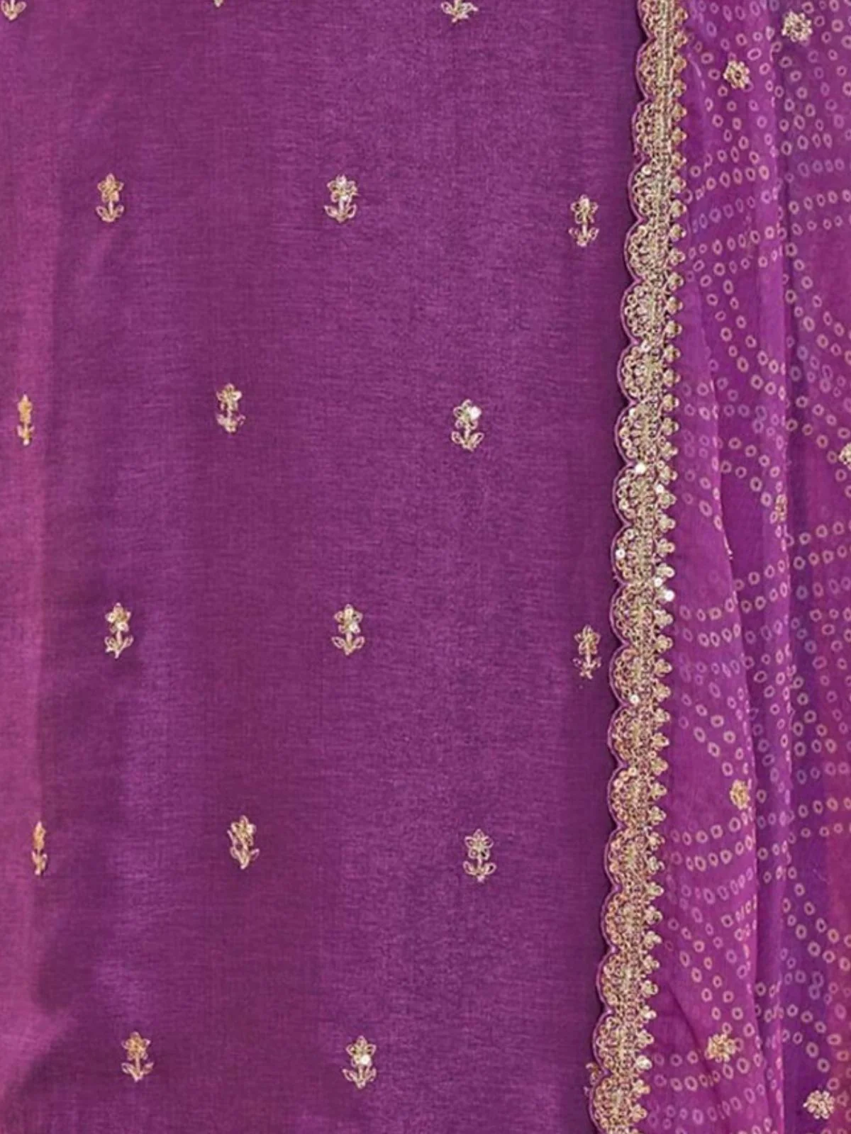 Odette Purple Georgette Embroidered Semi-Stitched Kurta Set For Women - Image 3