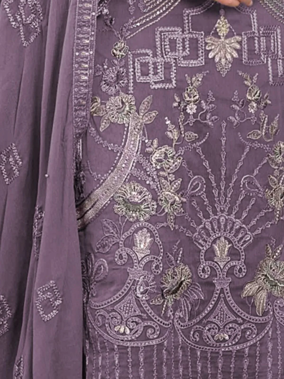 Odette Purple Georgette  Embroidered Semi-Stitched Kurta Set For Women - Image 3