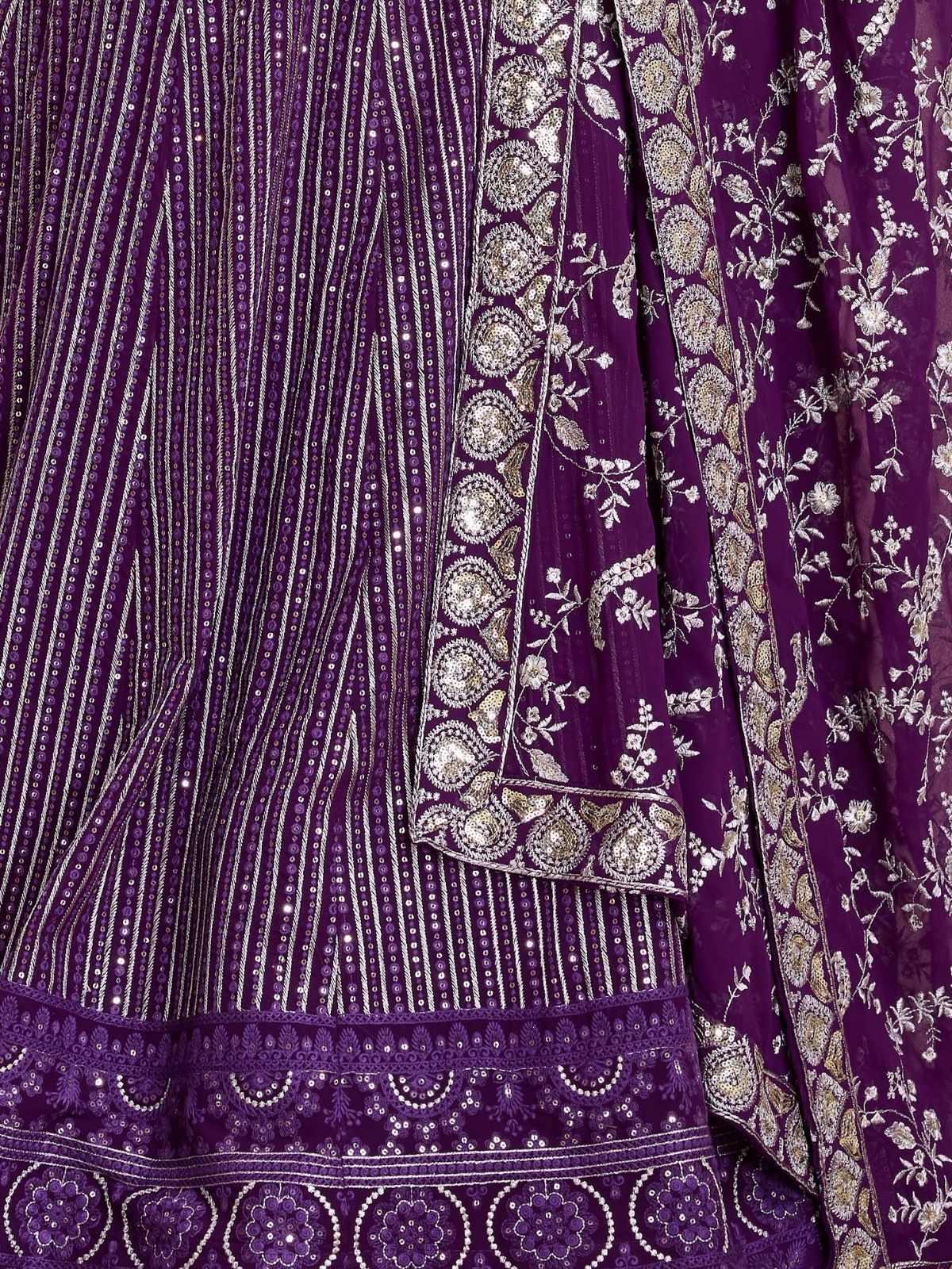 Odette Purple Georgette Embroidered Semi-Stitched Lehenga For Women - Image 4