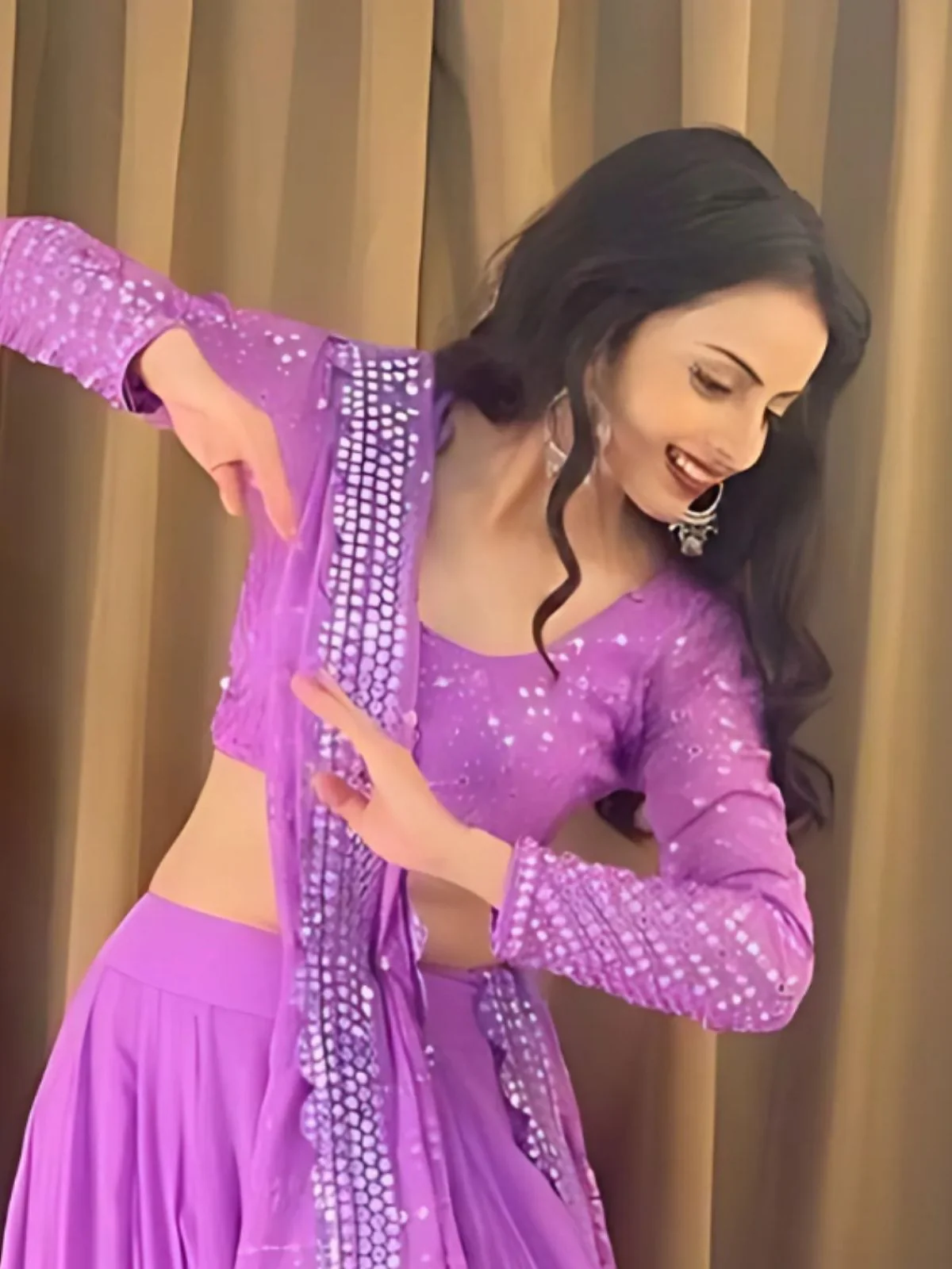 Odette Purple Georgette Embroidered Semi-Stitched lehenga For Women - Image 4