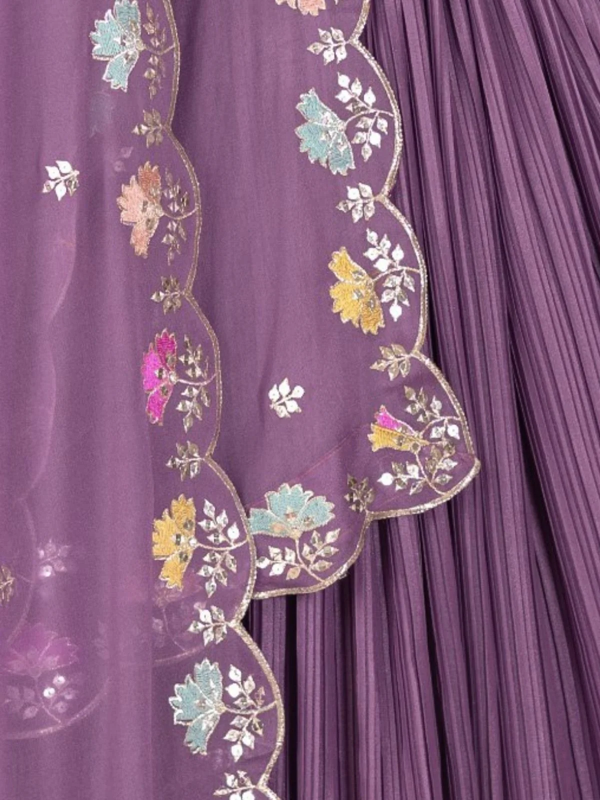 Odette Purple Georgette Embroidered Semi-Stitched lehenga For Women - Image 5