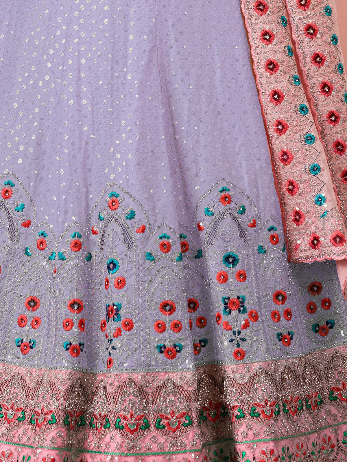 Odette Purple Georgette Embroidered Semi Stitched Lehenga With Unstitched Blouse for Women - Image 6
