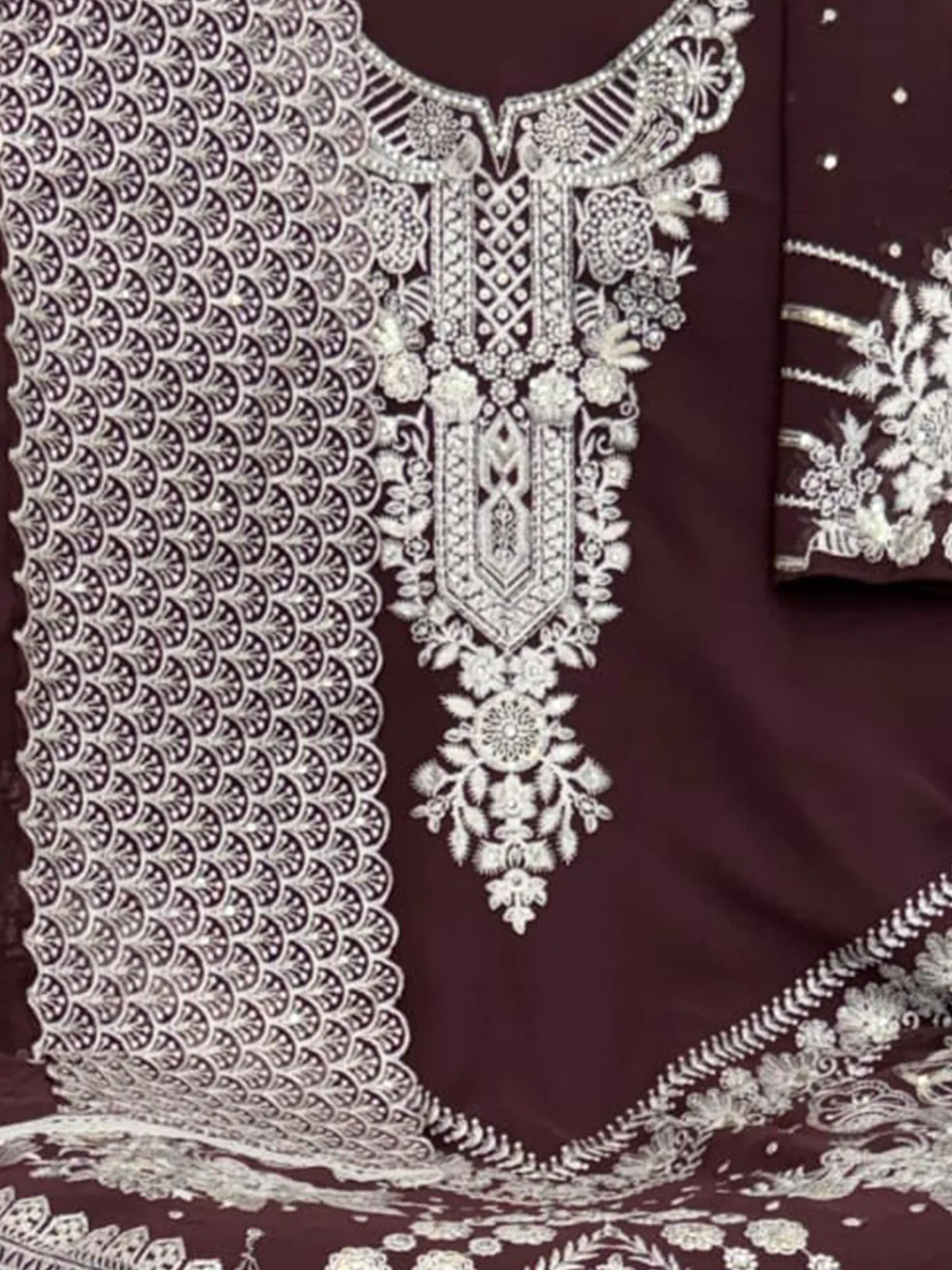 Odette Purple Georgette Embroidered Semi Stitched Salwar Suit For Women - Image 3