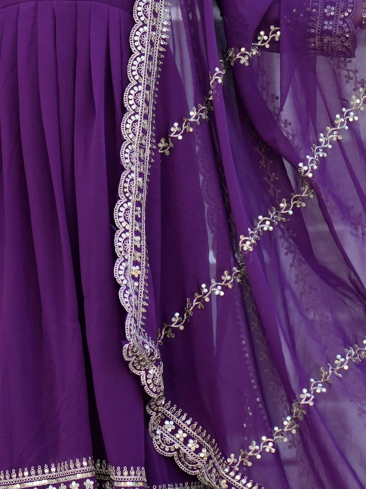 Odette Purple Georgette Embroidered Stitched Kurta Set For Women - Image 5
