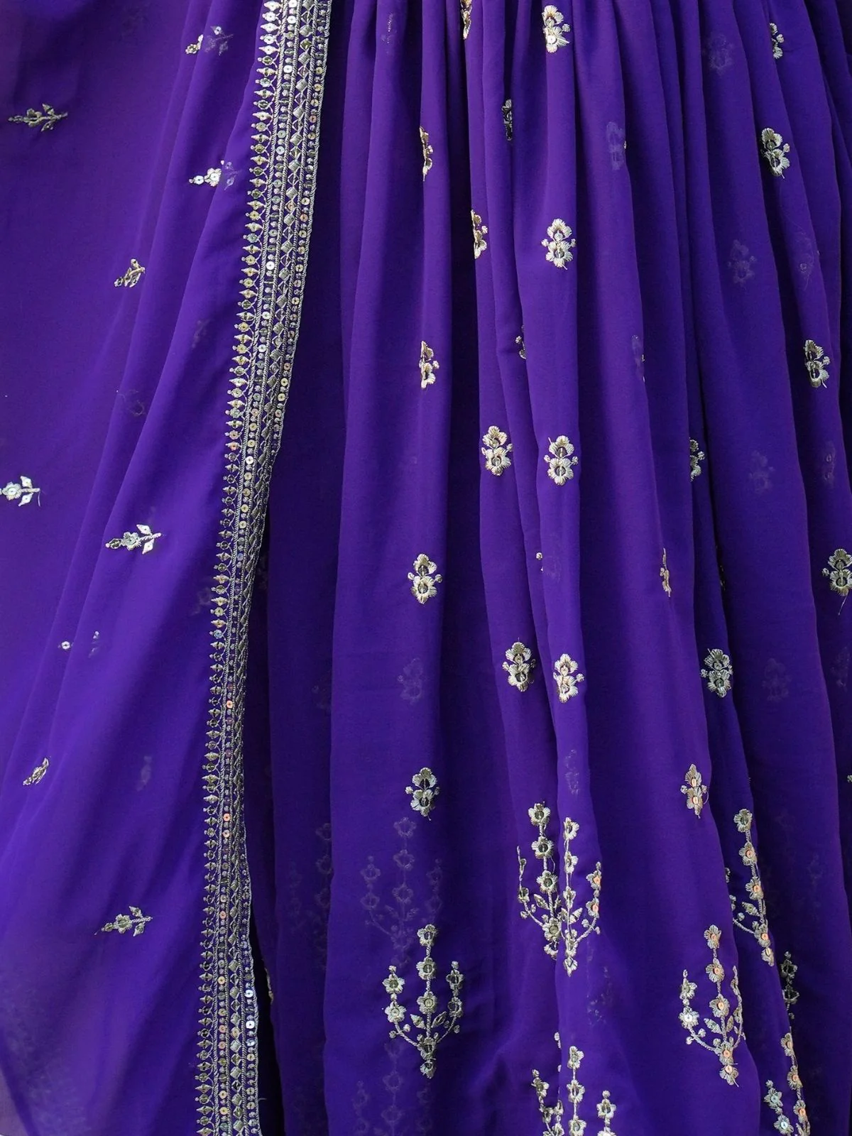 Odette Purple Georgette Embroidered Stitched Kurta Set For Women - Image 4