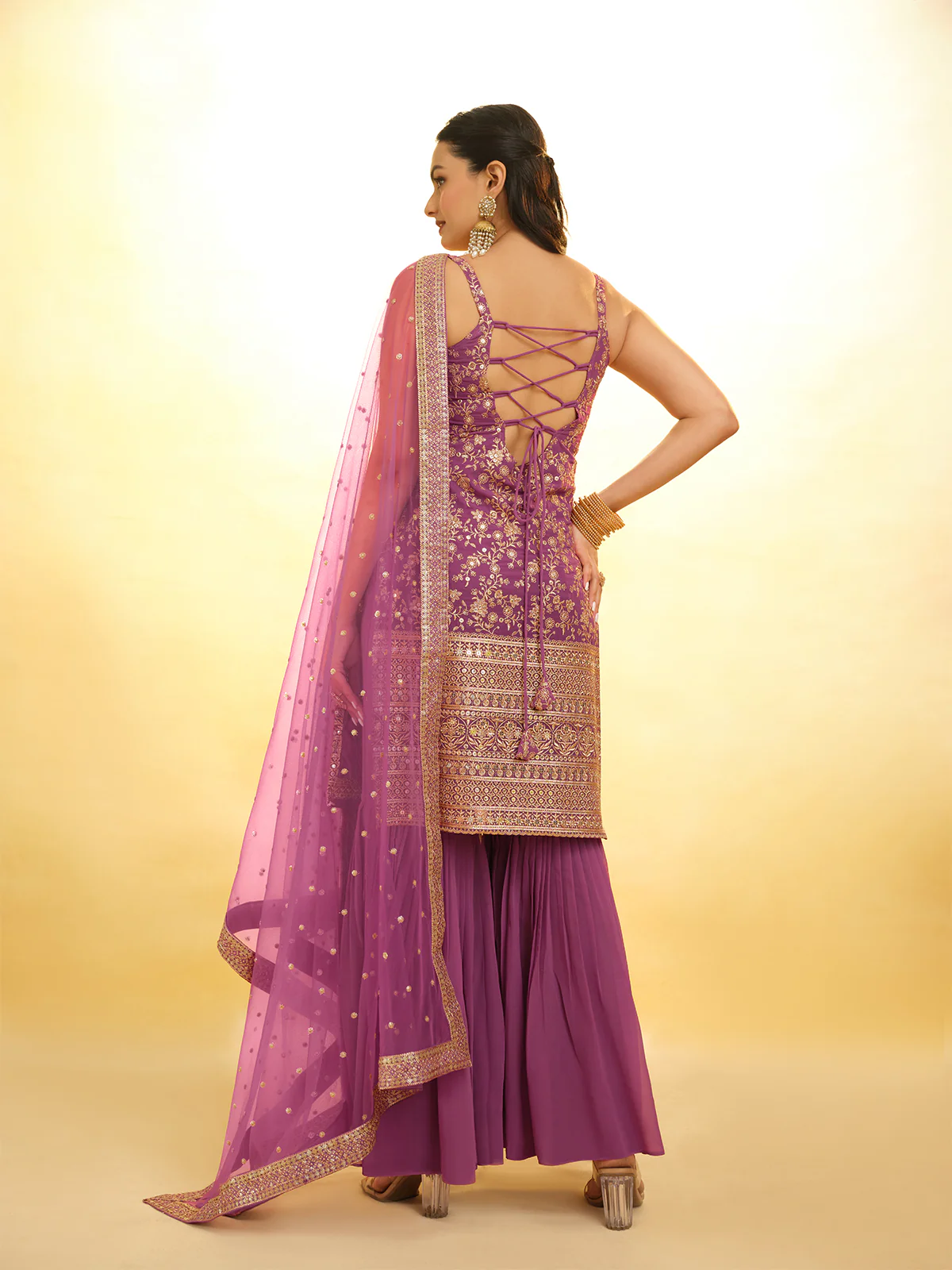 Odette Purple Georgette Embroidery Stitched Salwar Suit Set For Women - Image 4