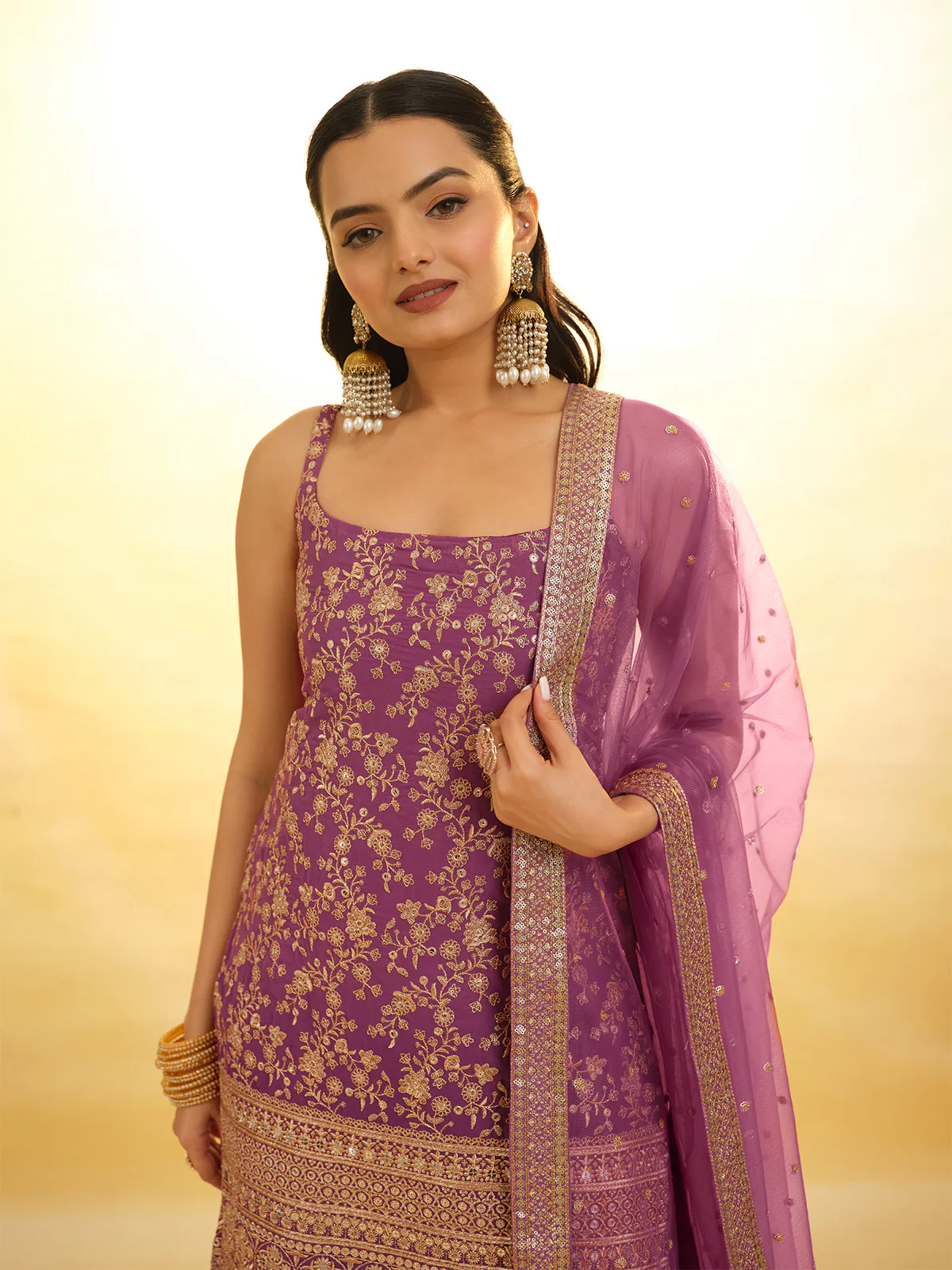 Odette Purple Georgette Embroidery Stitched Salwar Suit Set For Women - Image 5