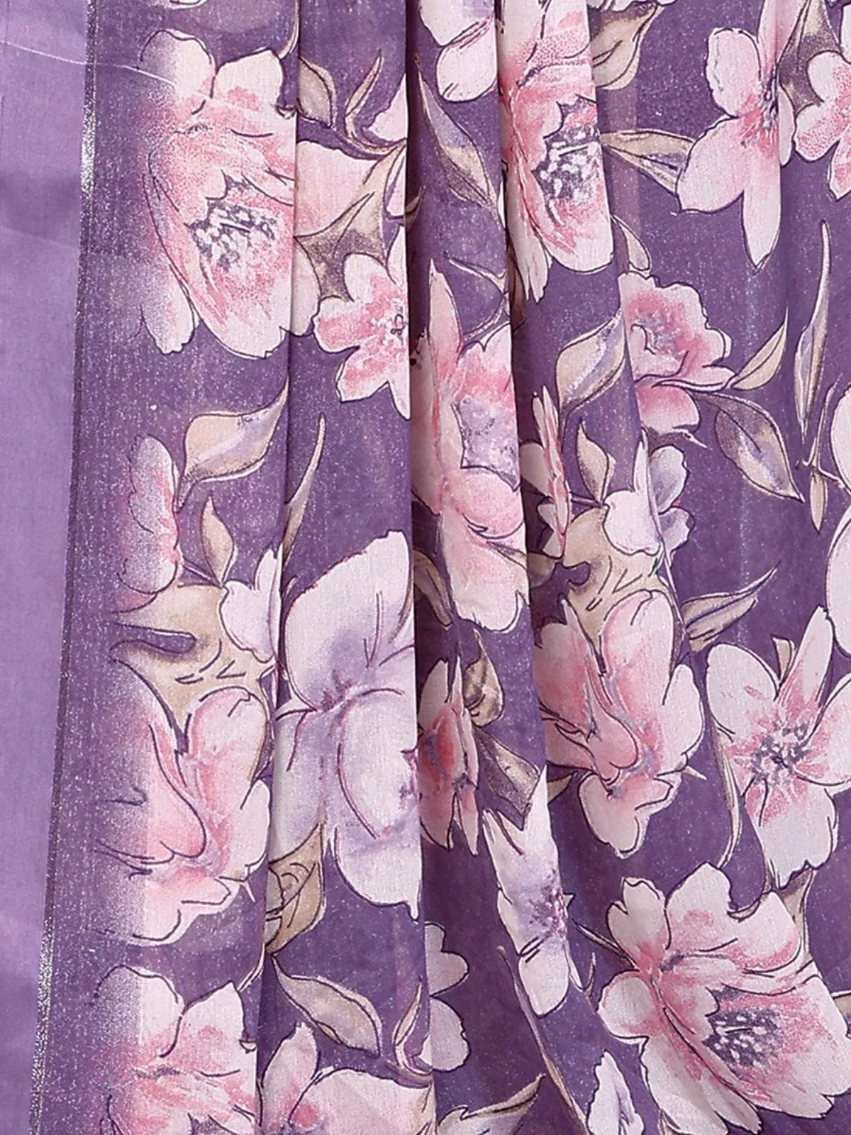 Odette Purple Georgette Floral Print Saree For Women - Image 5