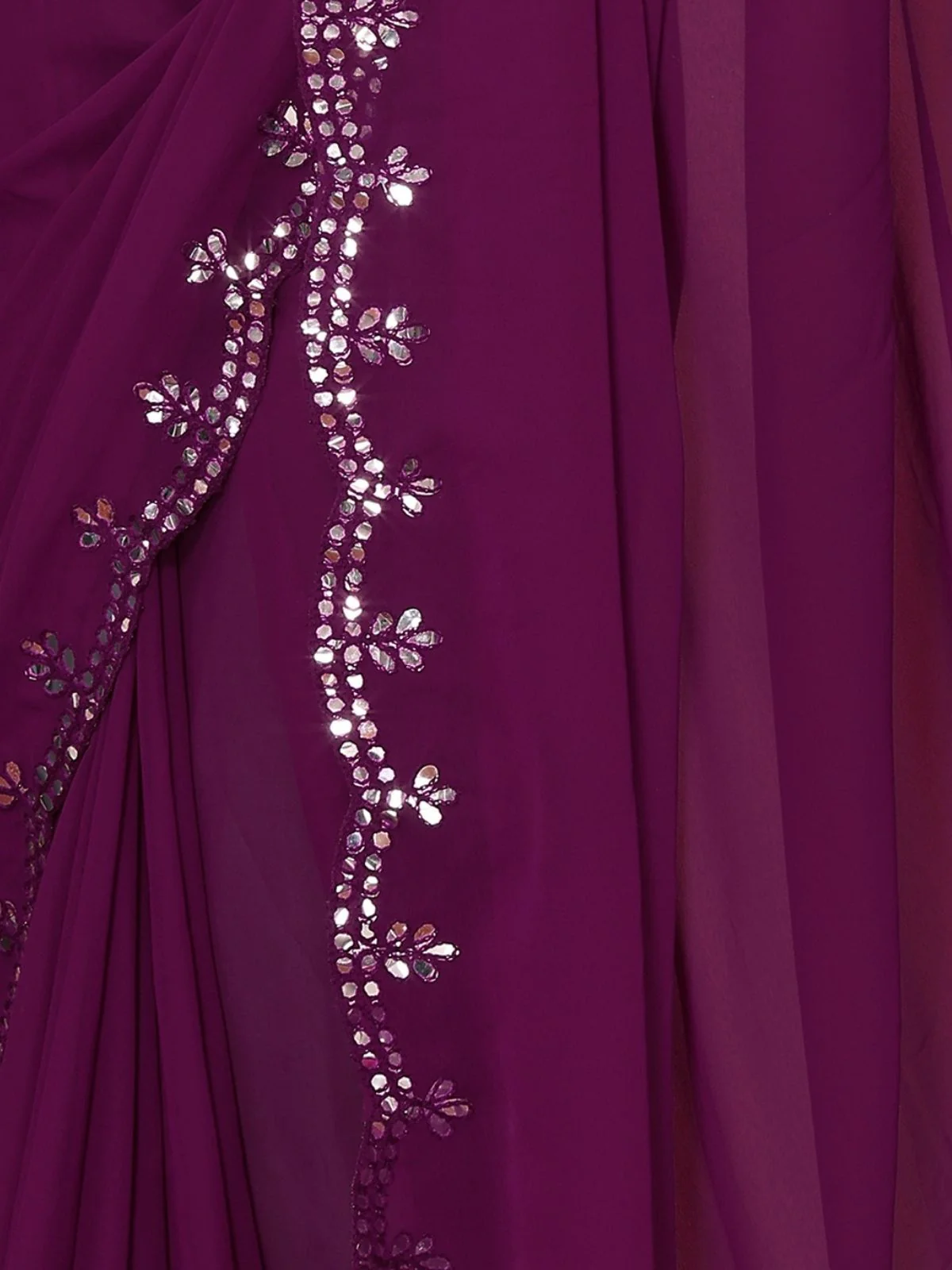 Odette Purple Georgette Embroidered  Saree For Women - Image 5