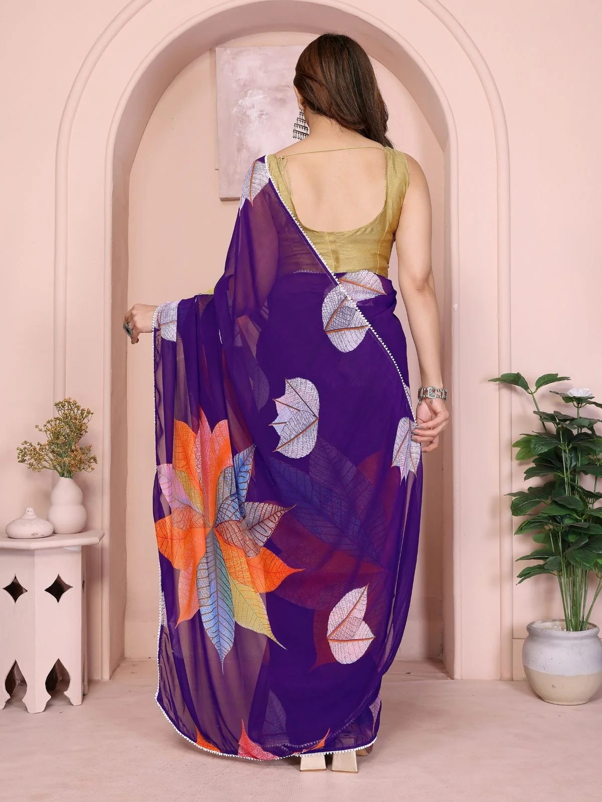Odette Purple Georgette Printed Saree For Women - Image 3