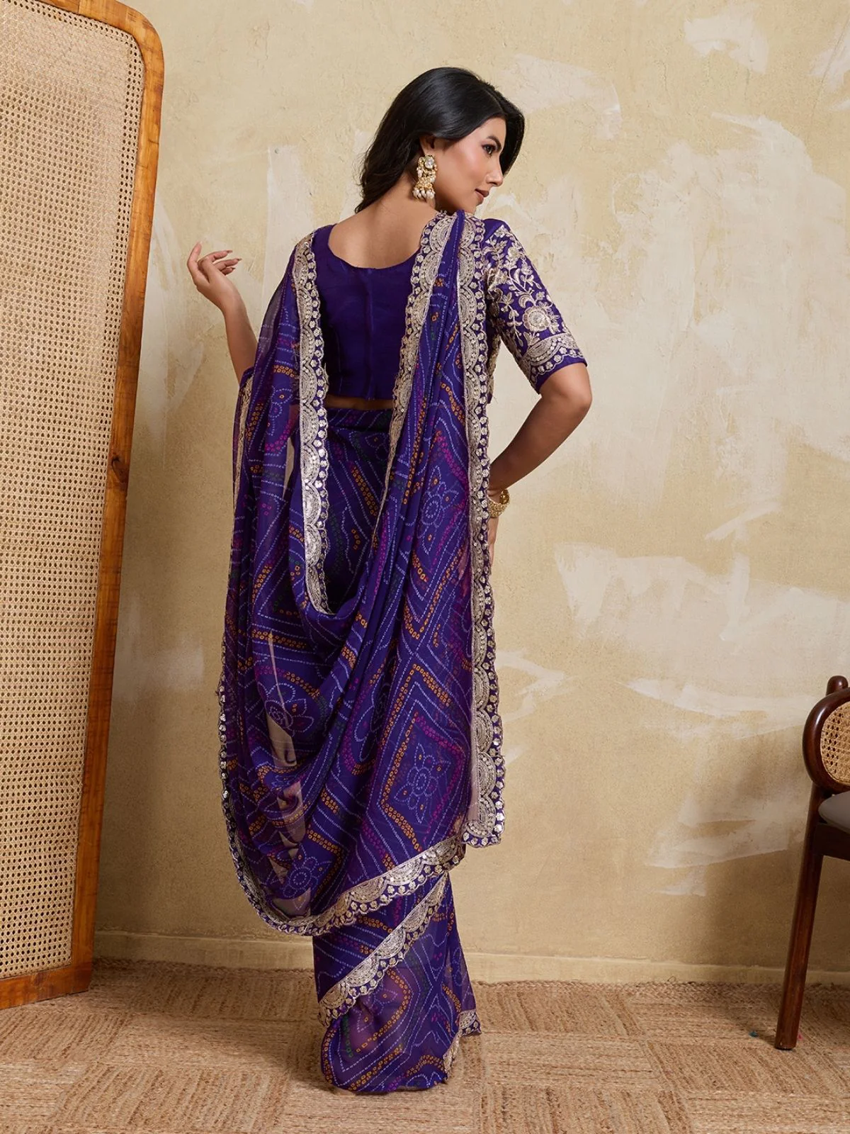Odette Purple Georgette Printed Saree For Women - Image 3