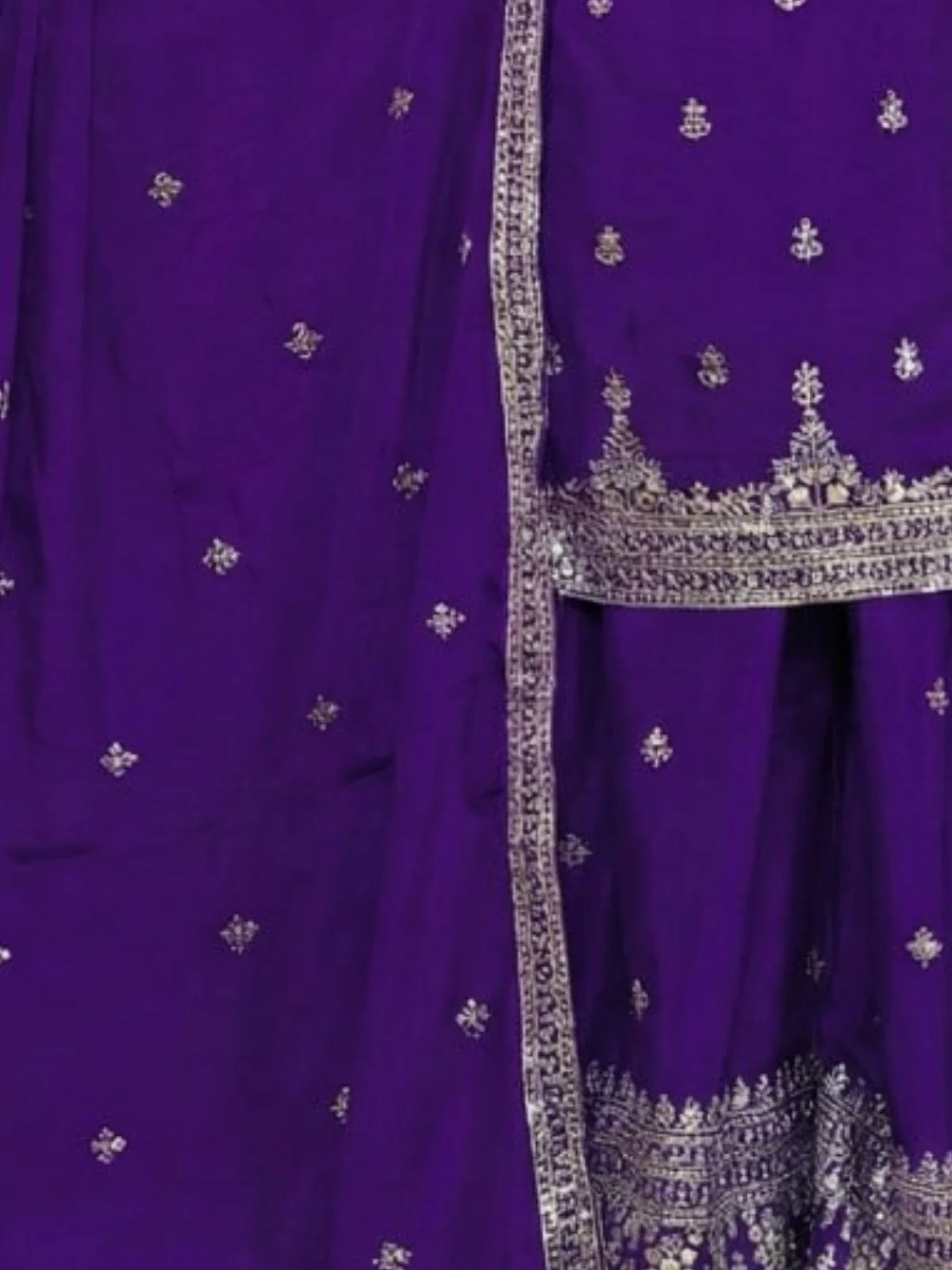 Odette Purple Georgette Solid Stitched Kurta Set For Women - Image 5