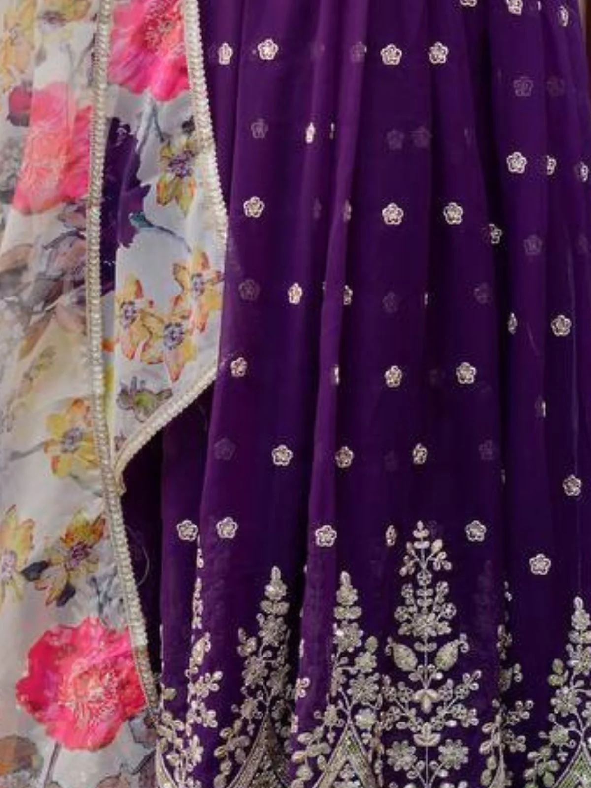 Odette Purple Georgette Solid Stitched Kurta Set For Women - Image 5