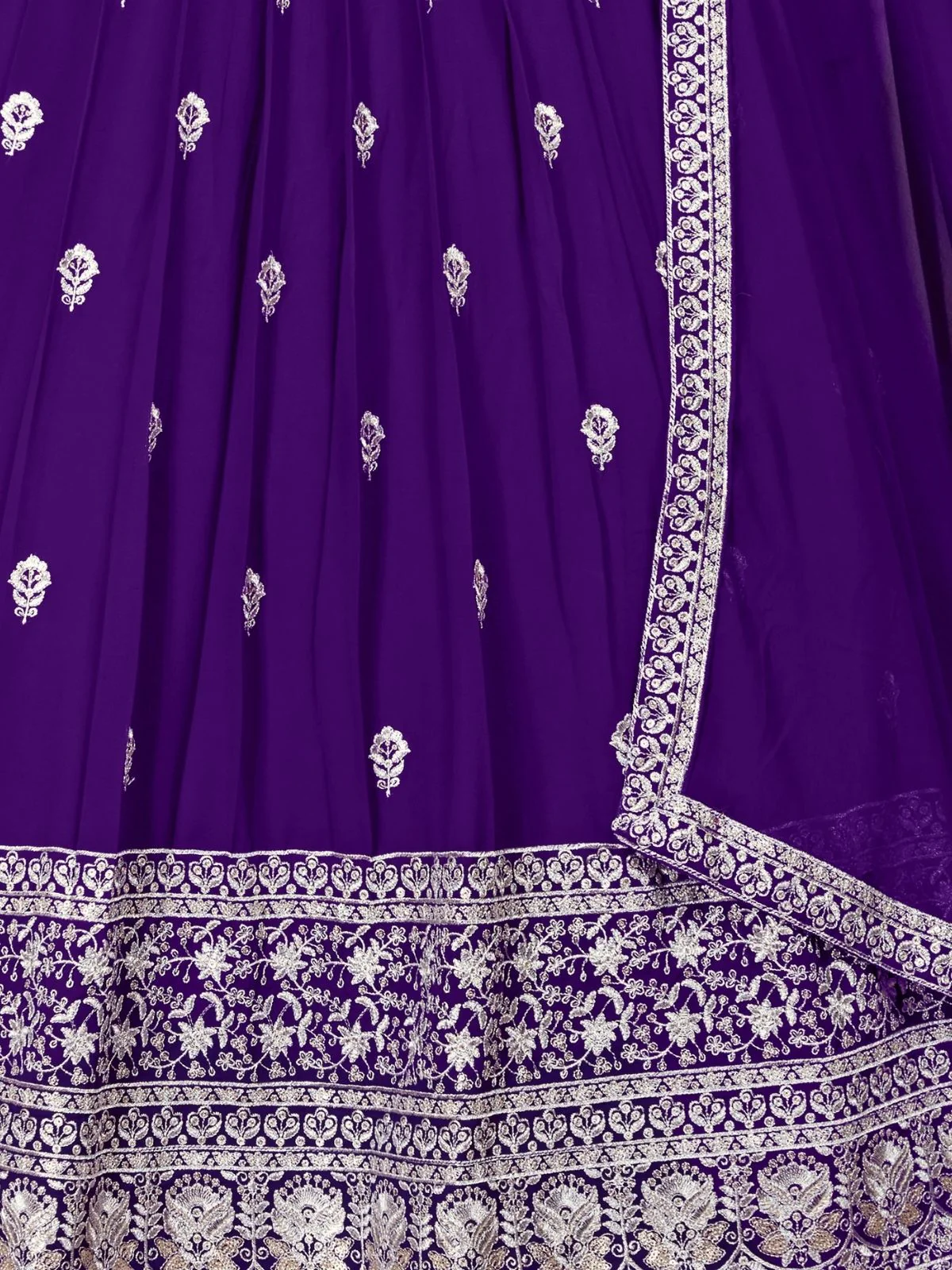 Odette Purple Georgette Thread Embroidered Semi-Stitched Lehenga For Women - Image 5