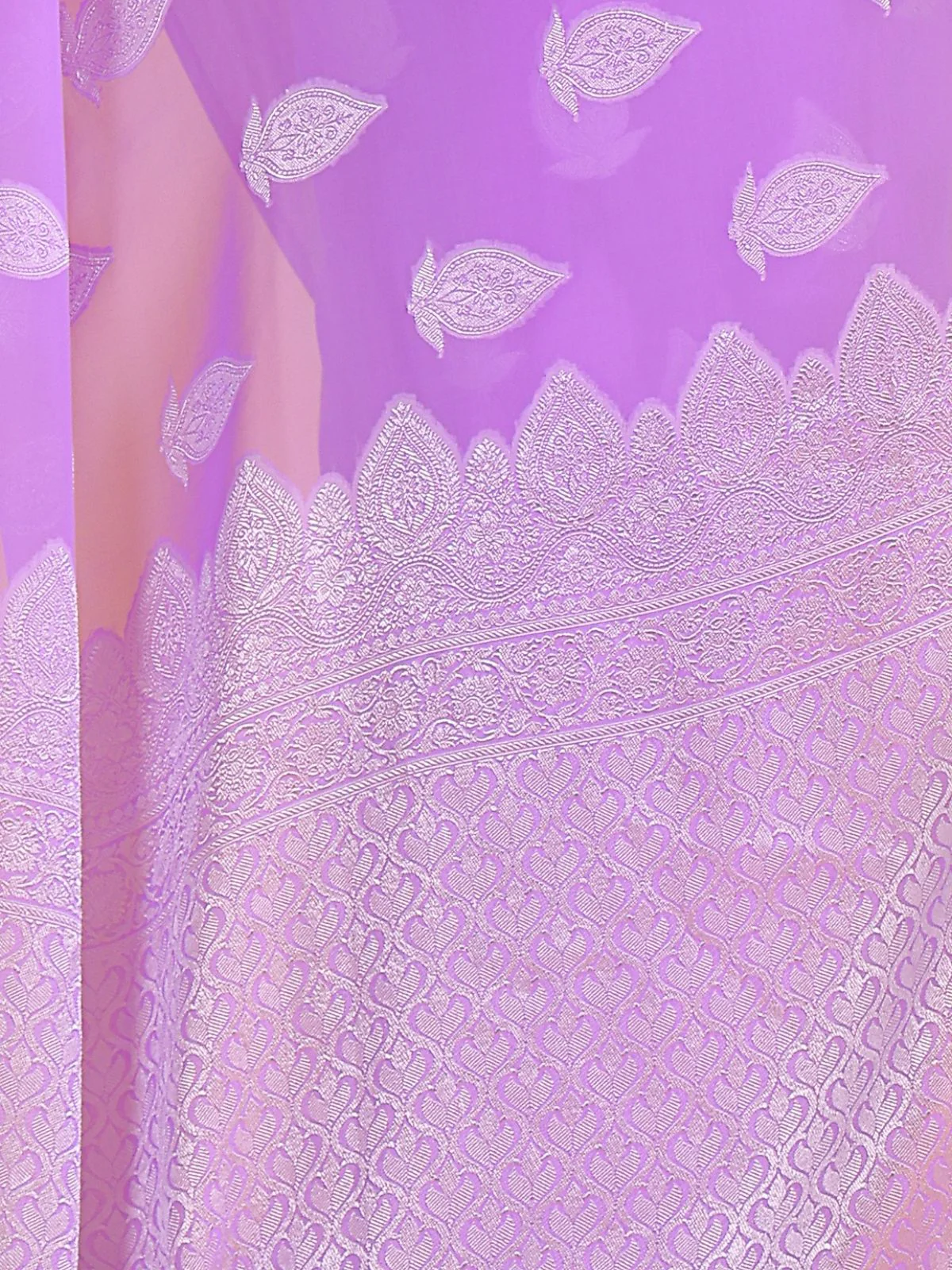 Odette Purple Georgette Woven Design Saree With Unstitched Blouse For Women - Image 5