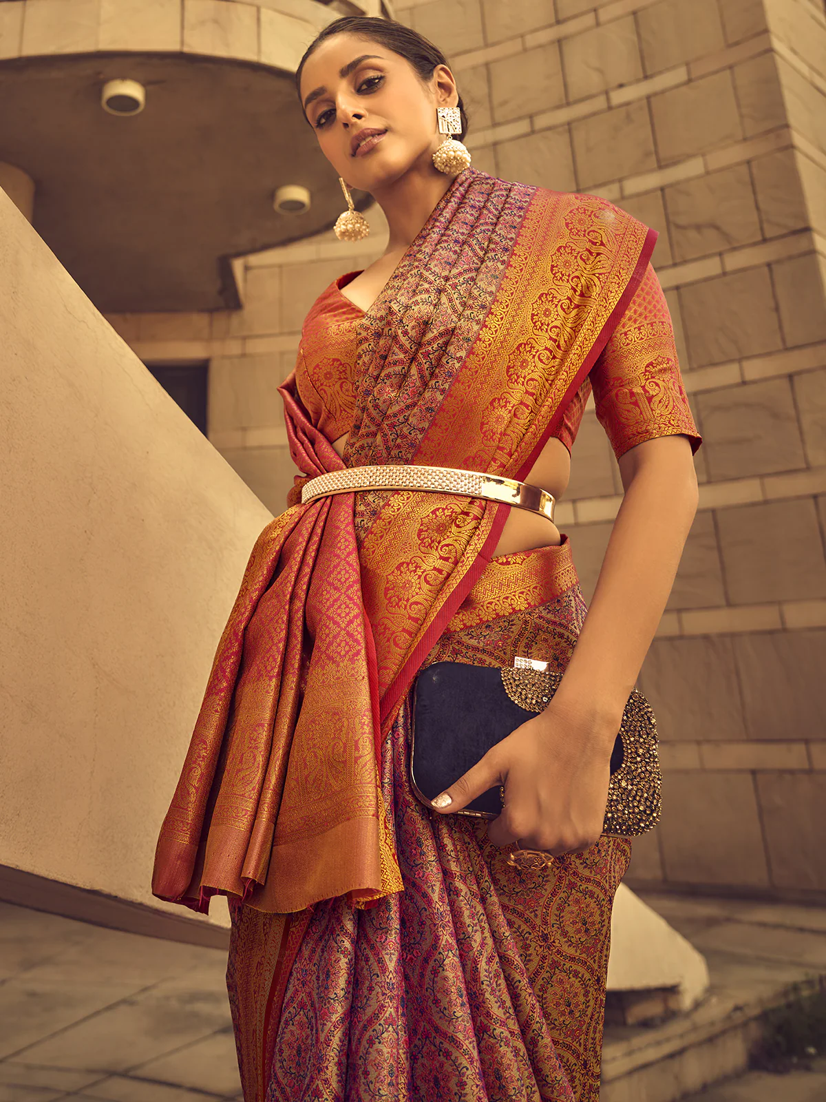 Odette Purple Handloom Woven Silk Blend Saree for Women With Unstitched Blouse - Image 3