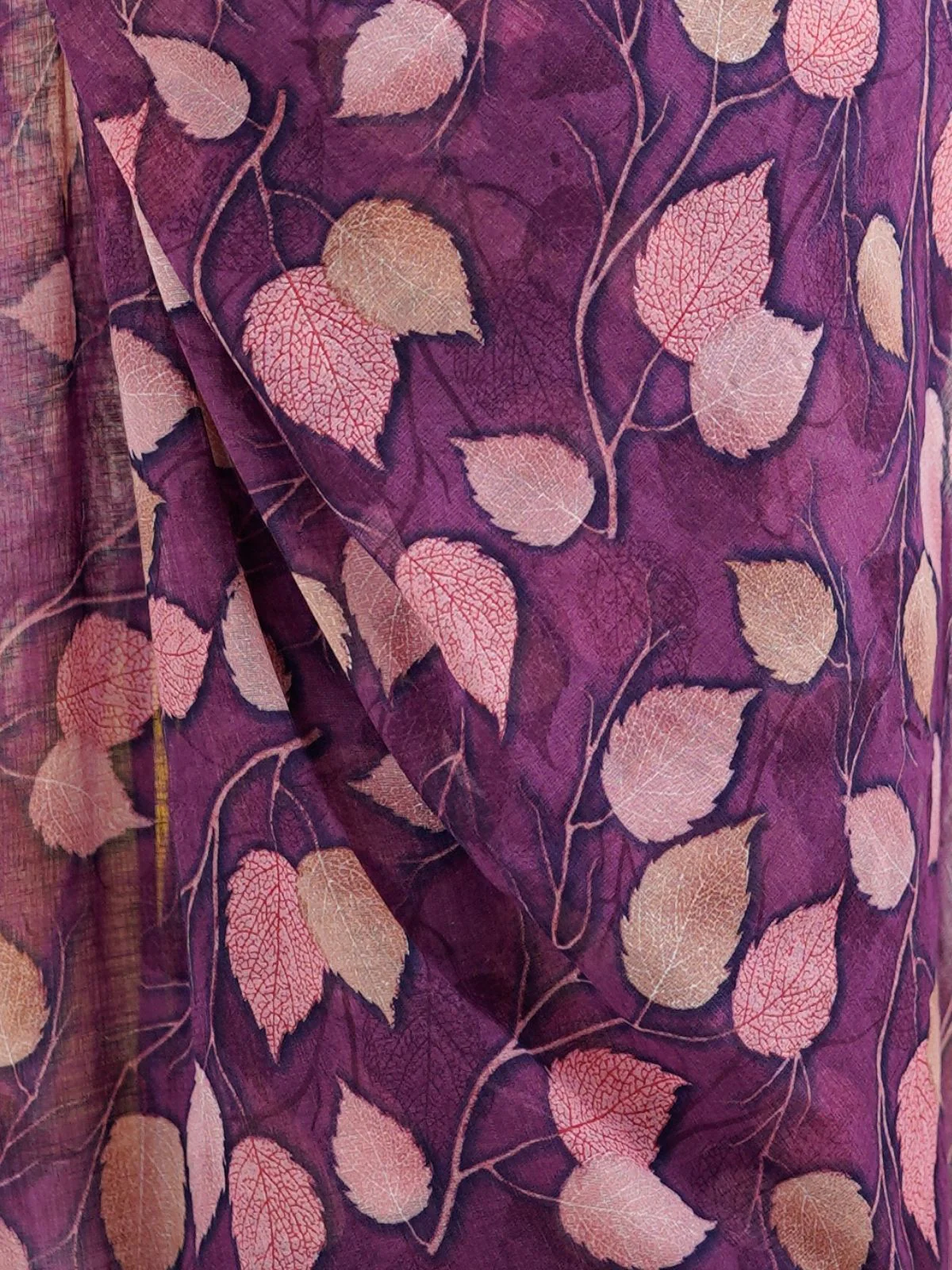 Odette Purple Linen Cotton Printed Saree For Women - Image 5