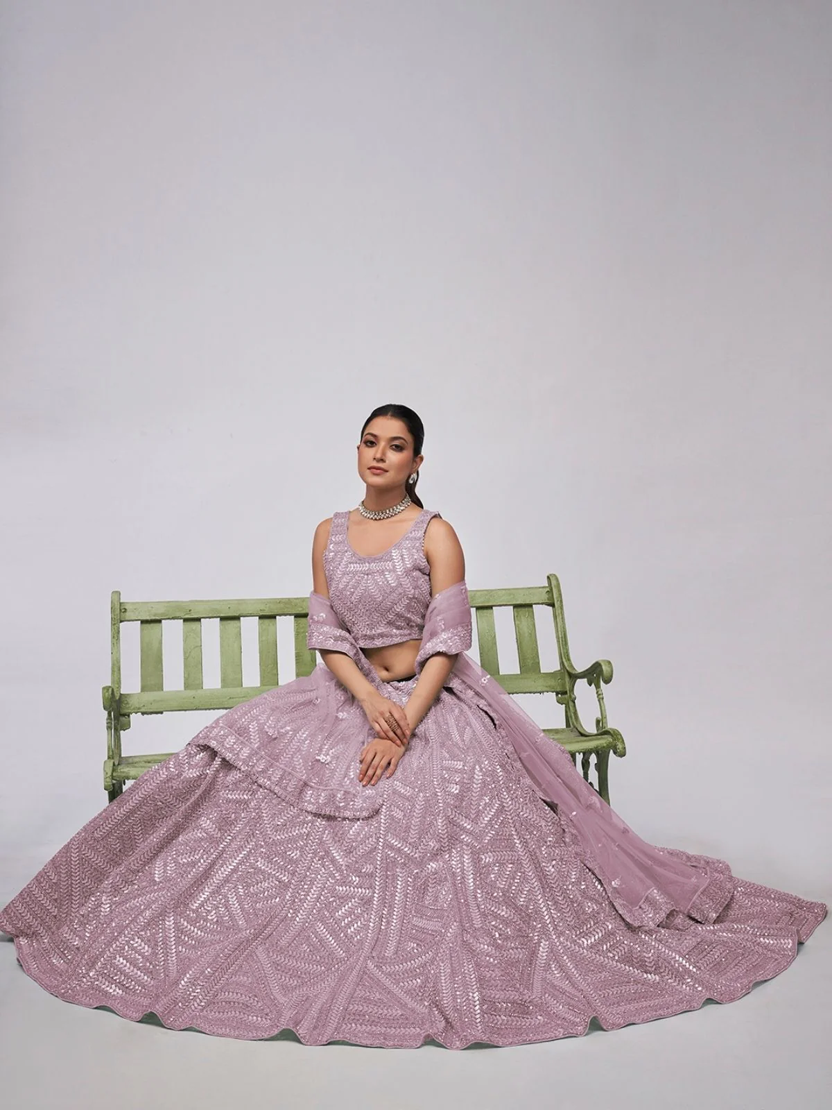 Odette Purple Net Embellished Semi Stitched Lehenga With Unstitched Blouse For Women - Image 3