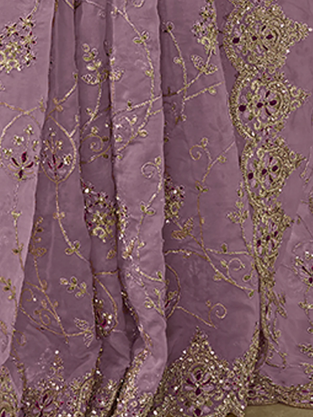Odette Purple Organza Embroidered Saree With Unstitched Blouse For Women - Image 4