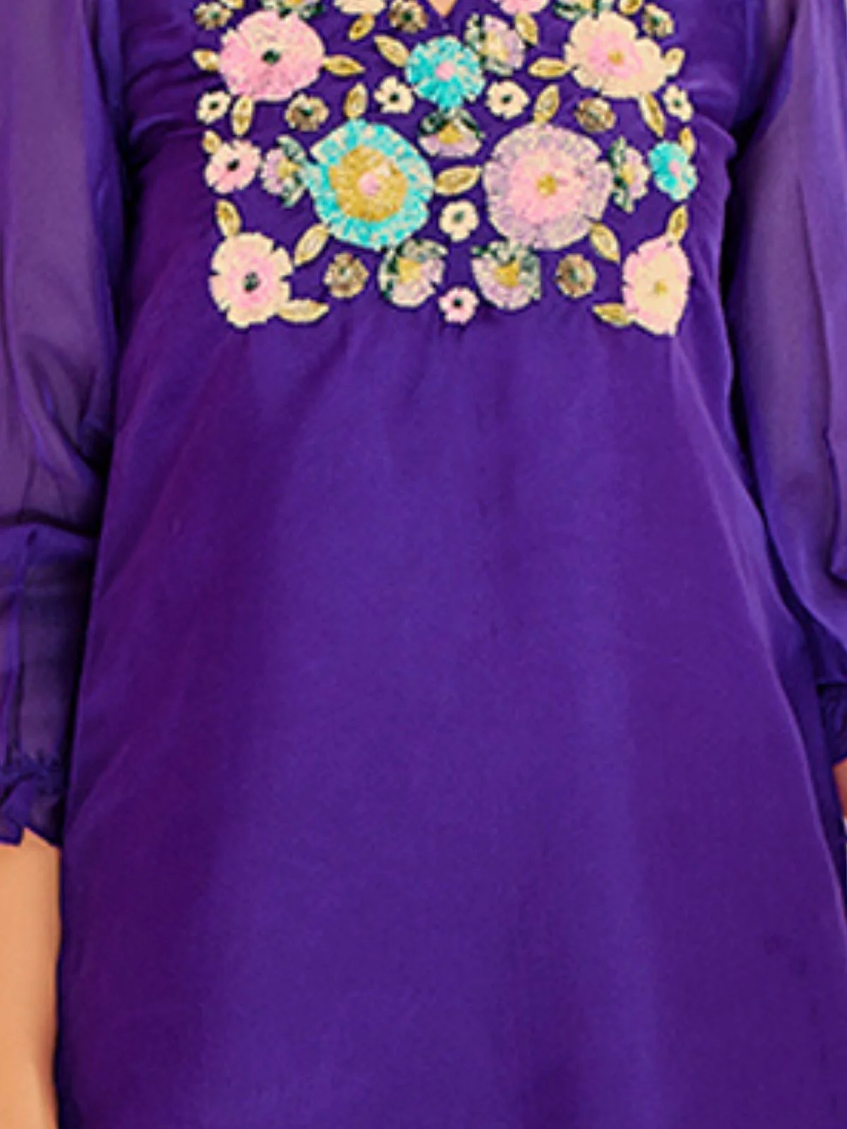 Odette Purple Organza Embroidered Stitched Kurta Set For Women - Image 7