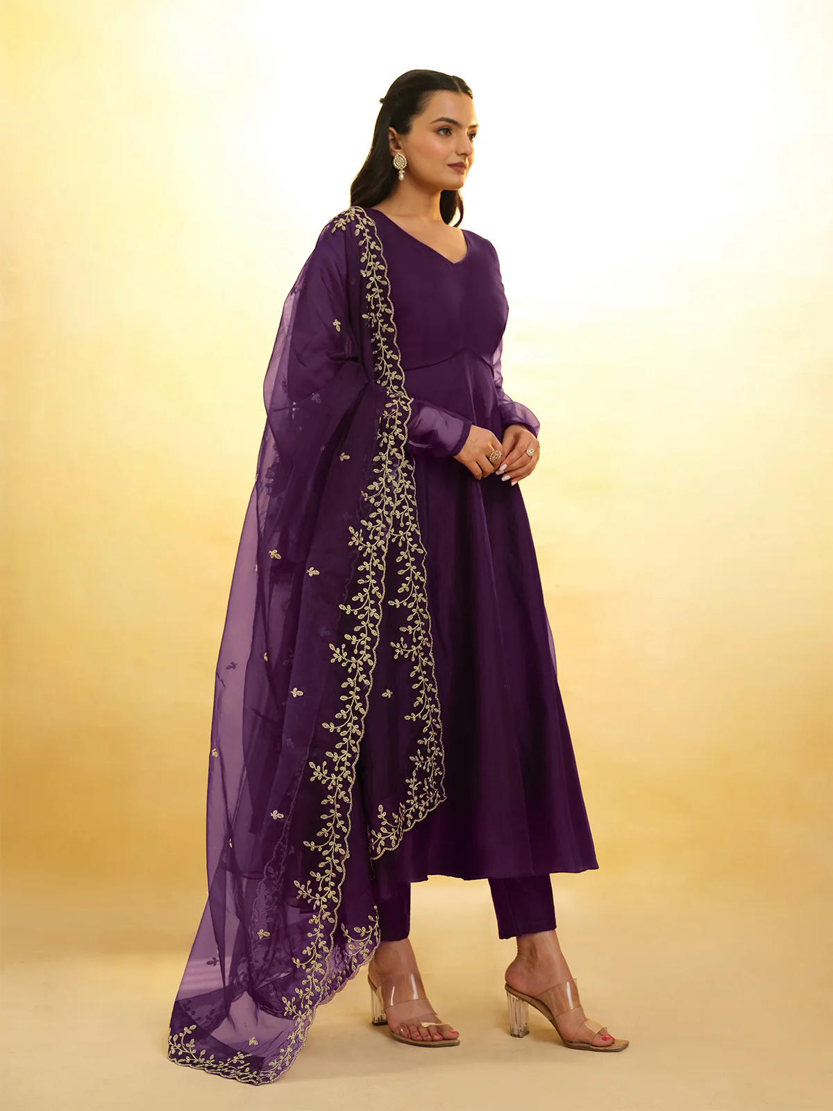 Odette Purple Organza Embroidery Stitched Salwar Suit Set For Women - Image 2