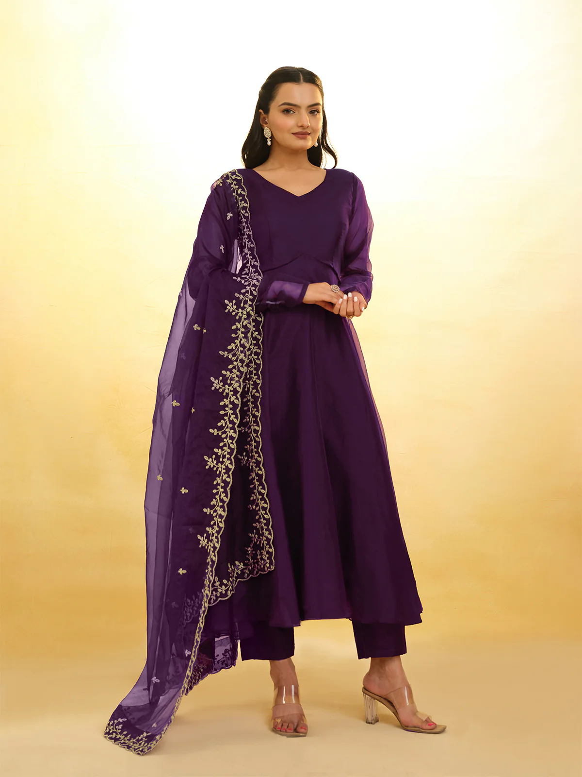 Odette Purple Organza Embroidery Stitched Salwar Suit Set For Women - Image 3