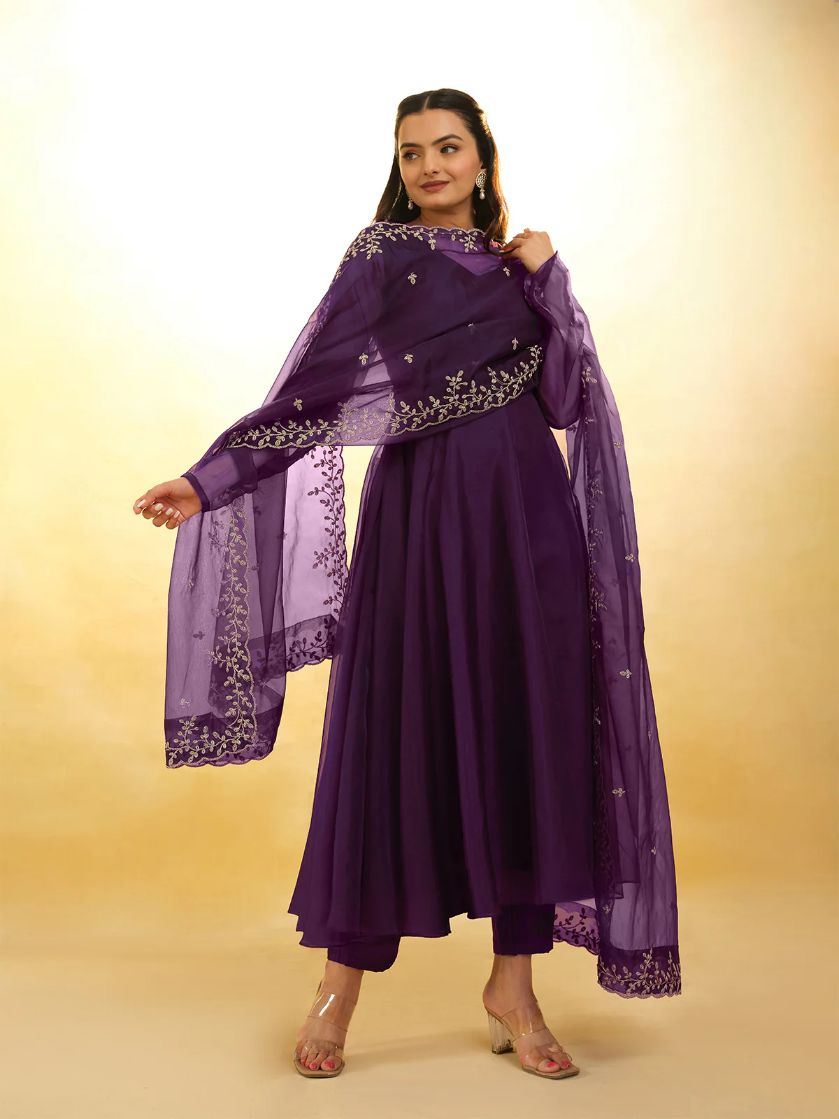 Odette Purple Organza Embroidery Stitched Salwar Suit Set For Women - Image 4