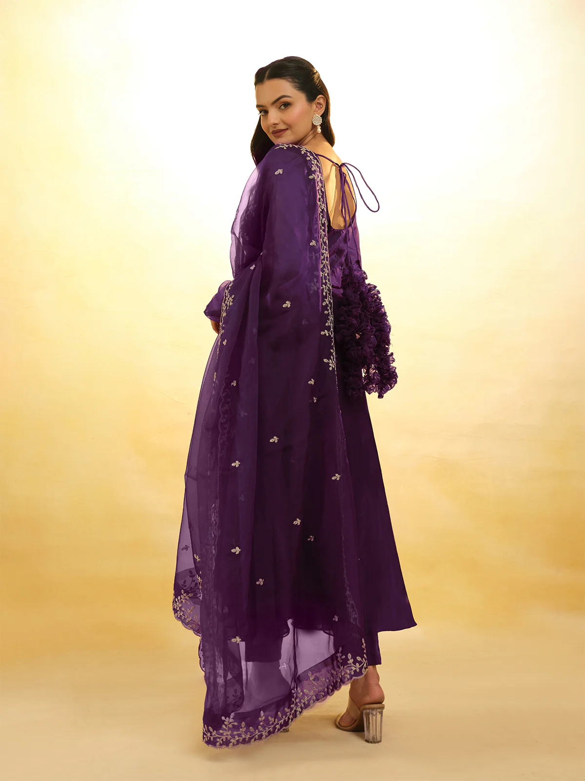 Odette Purple Organza Embroidery Stitched Salwar Suit Set For Women - Image 5