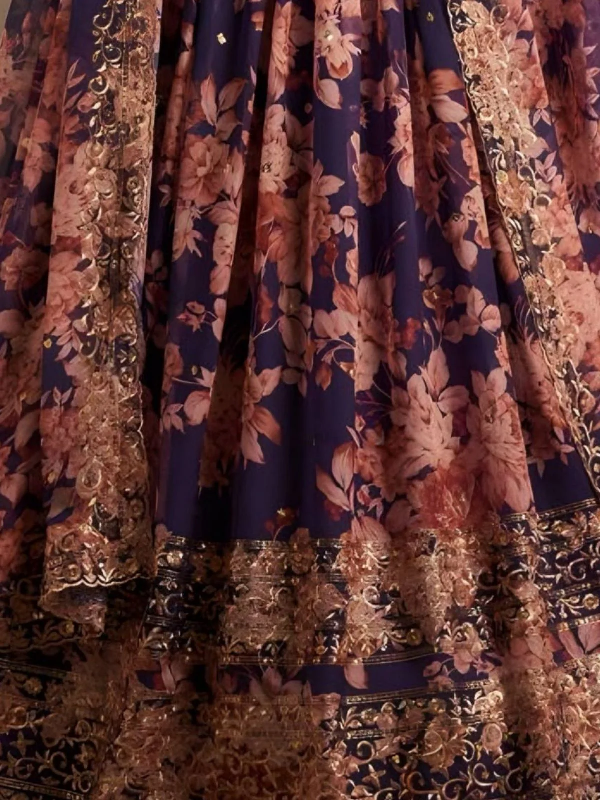 Odette Purple Organza Printed And Embriodered Semi-Stitched Lehenga For Women - Image 4