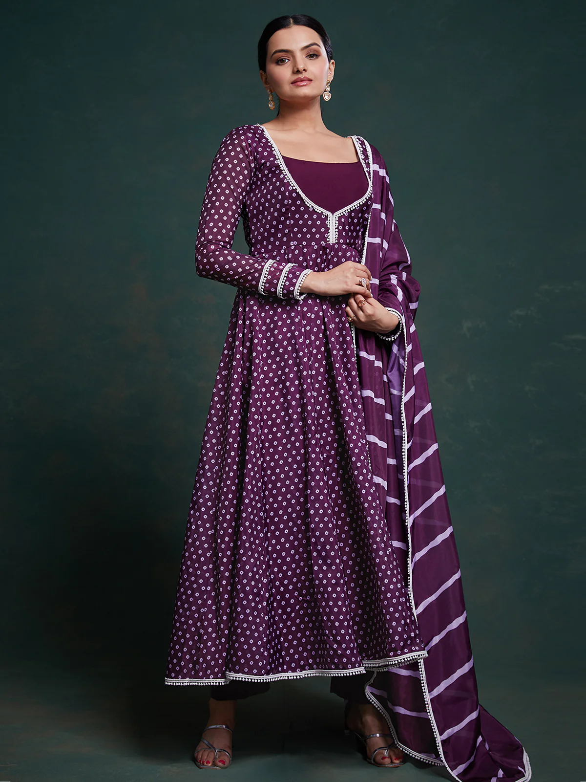 Odette Purple Organza Printed Stitched Salwar Suit Set For Women