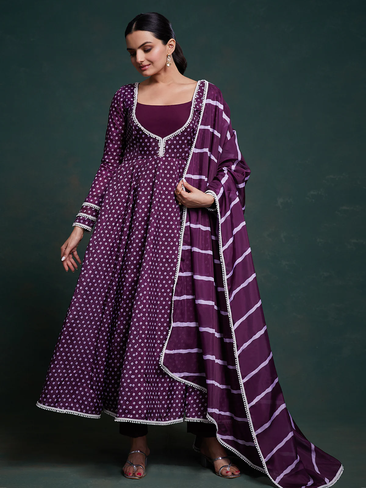 Odette Purple Organza Printed Stitched Salwar Suit Set For Women - Image 2