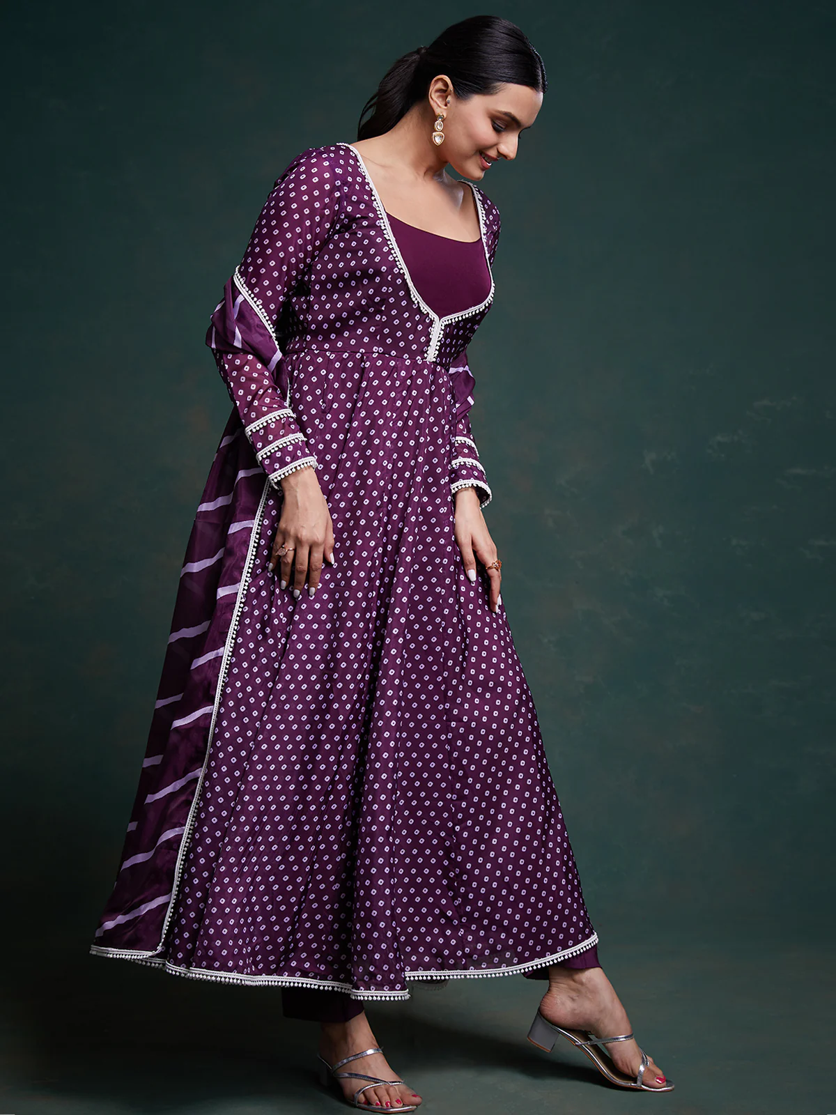 Odette Purple Organza Printed Stitched Salwar Suit Set For Women - Image 3