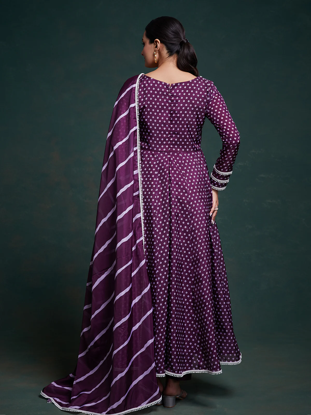 Odette Purple Organza Printed Stitched Salwar Suit Set For Women - Image 4