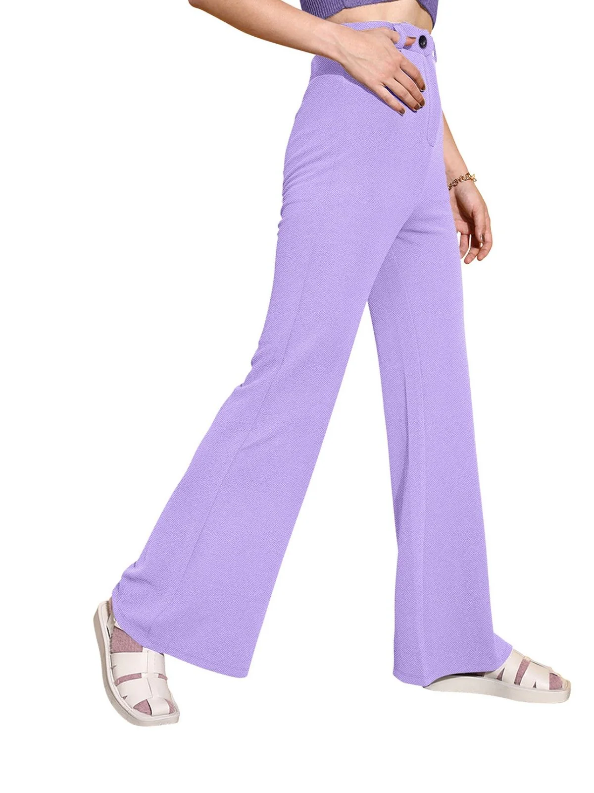 Odette Purple Polyester Solid Stylish Trousers For Women - Image 2