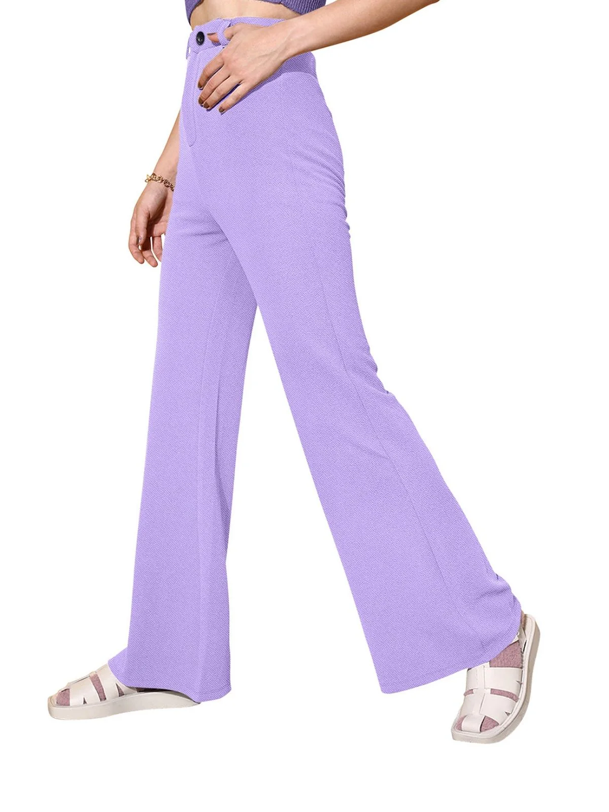 Odette Purple Polyester Solid Stylish Trousers For Women - Image 3
