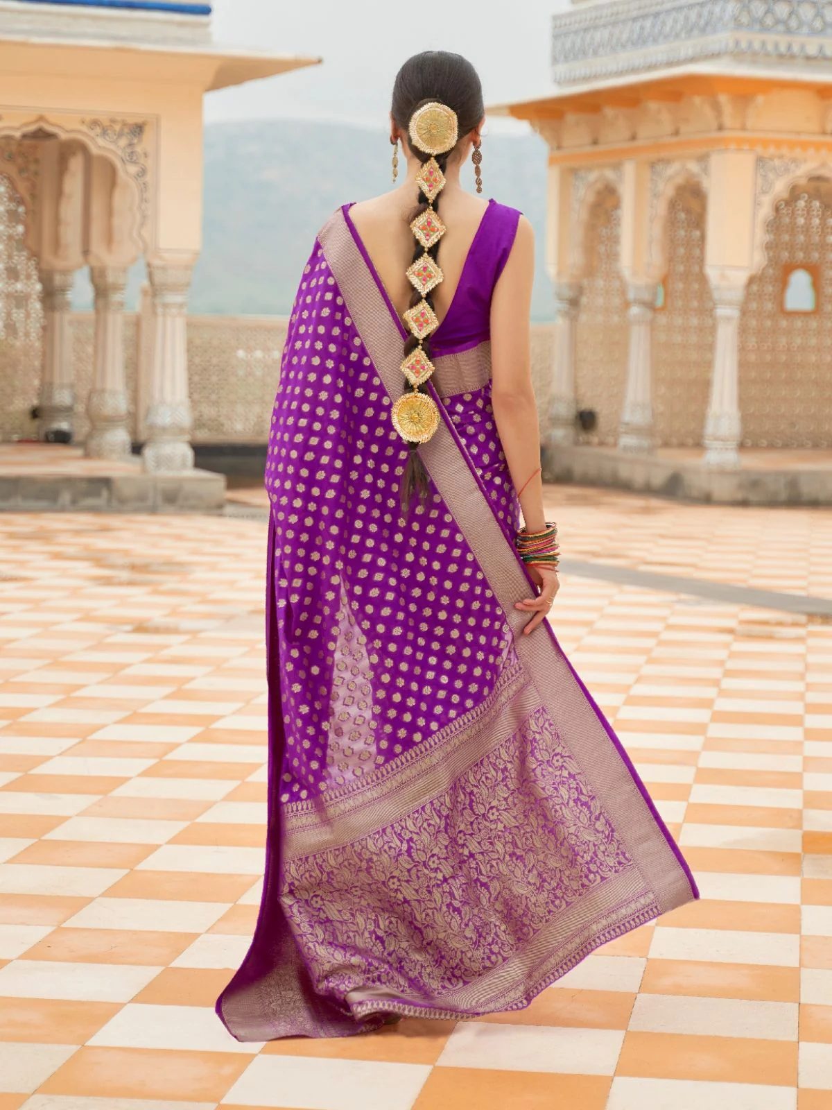 Odette Purple Woven Silk Blend Saree With Unstitched Blouse For Women - Image 3